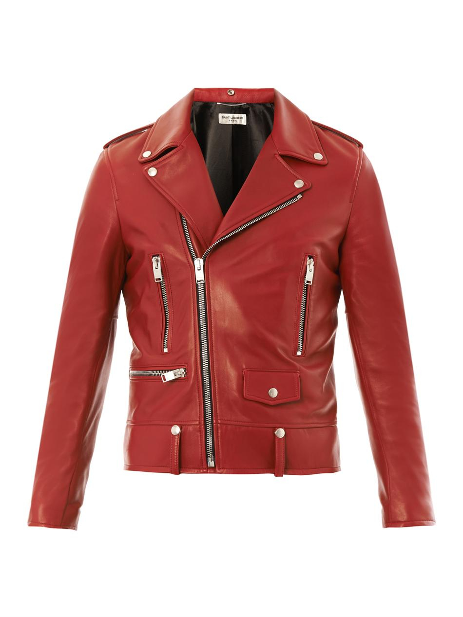 Saint laurent Leather Motorcycle Jacket in Red for Men | Lyst
