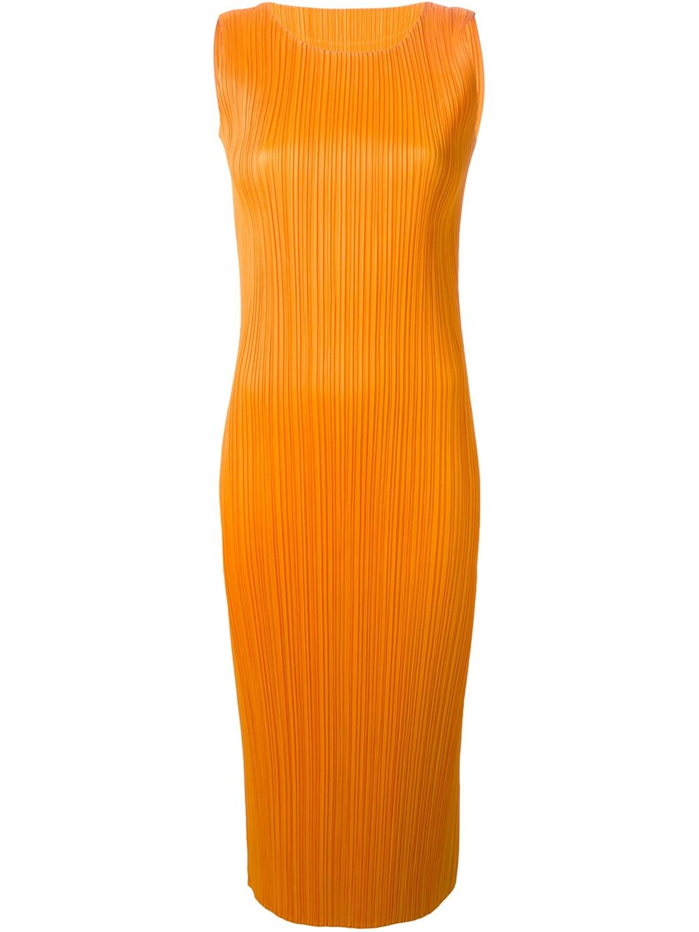 Pleats please issey miyake Sleeveless Pleated Dress in Orange Lyst