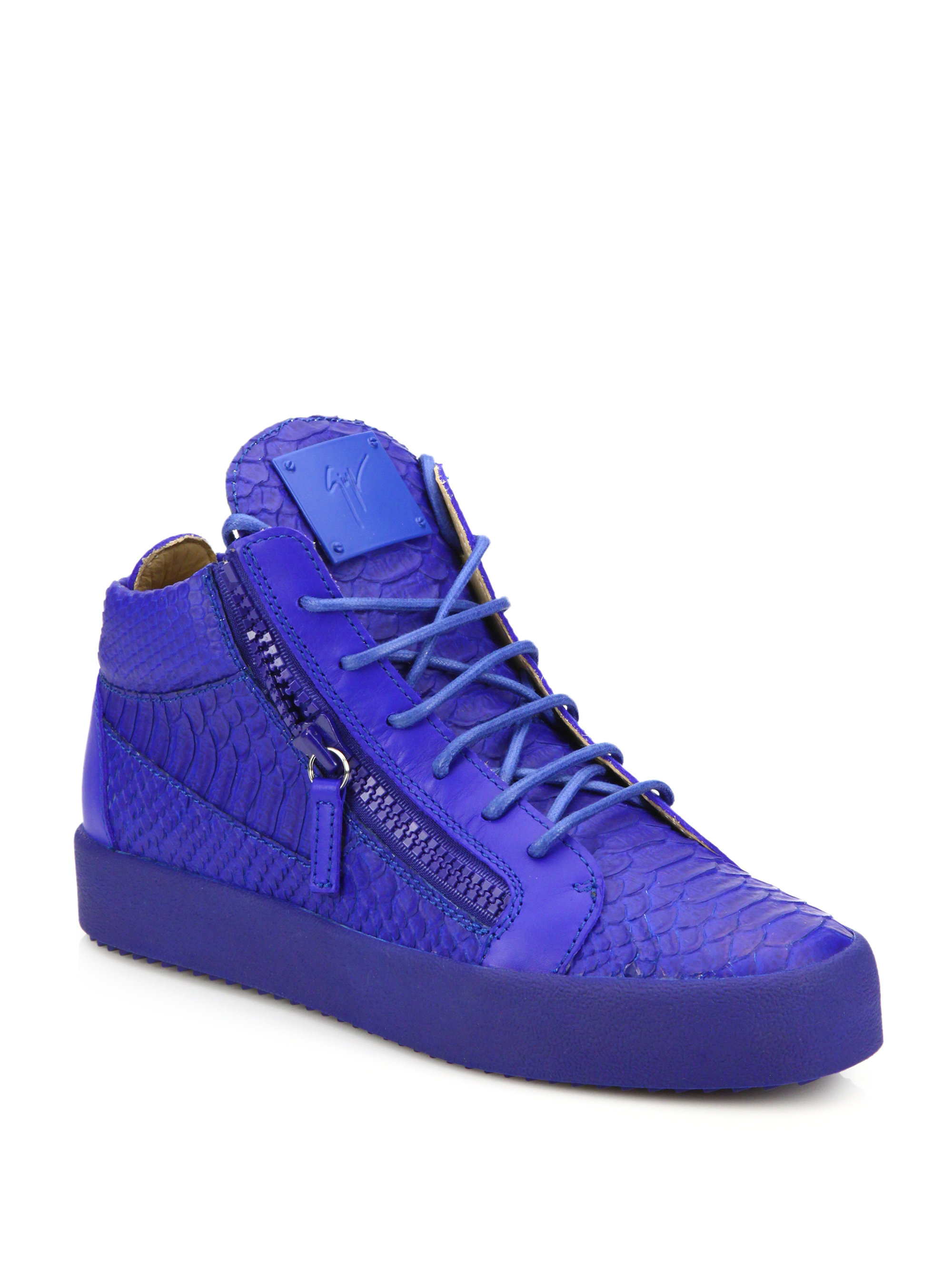 Lyst - Giuseppe Zanotti Embossed Leather Double-zip Sneakers in Blue