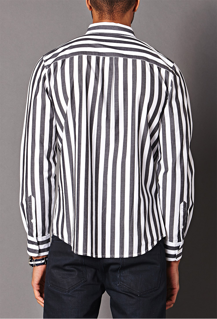 Lyst - Forever 21 Vertical Striped Classic Fit Shirt in White for Men