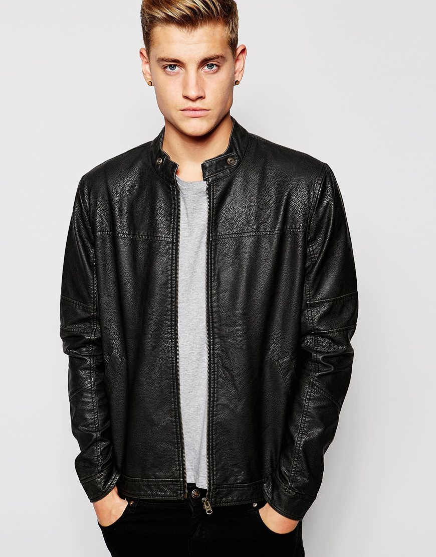 Black Leather Jacket Jack And Jones Photos