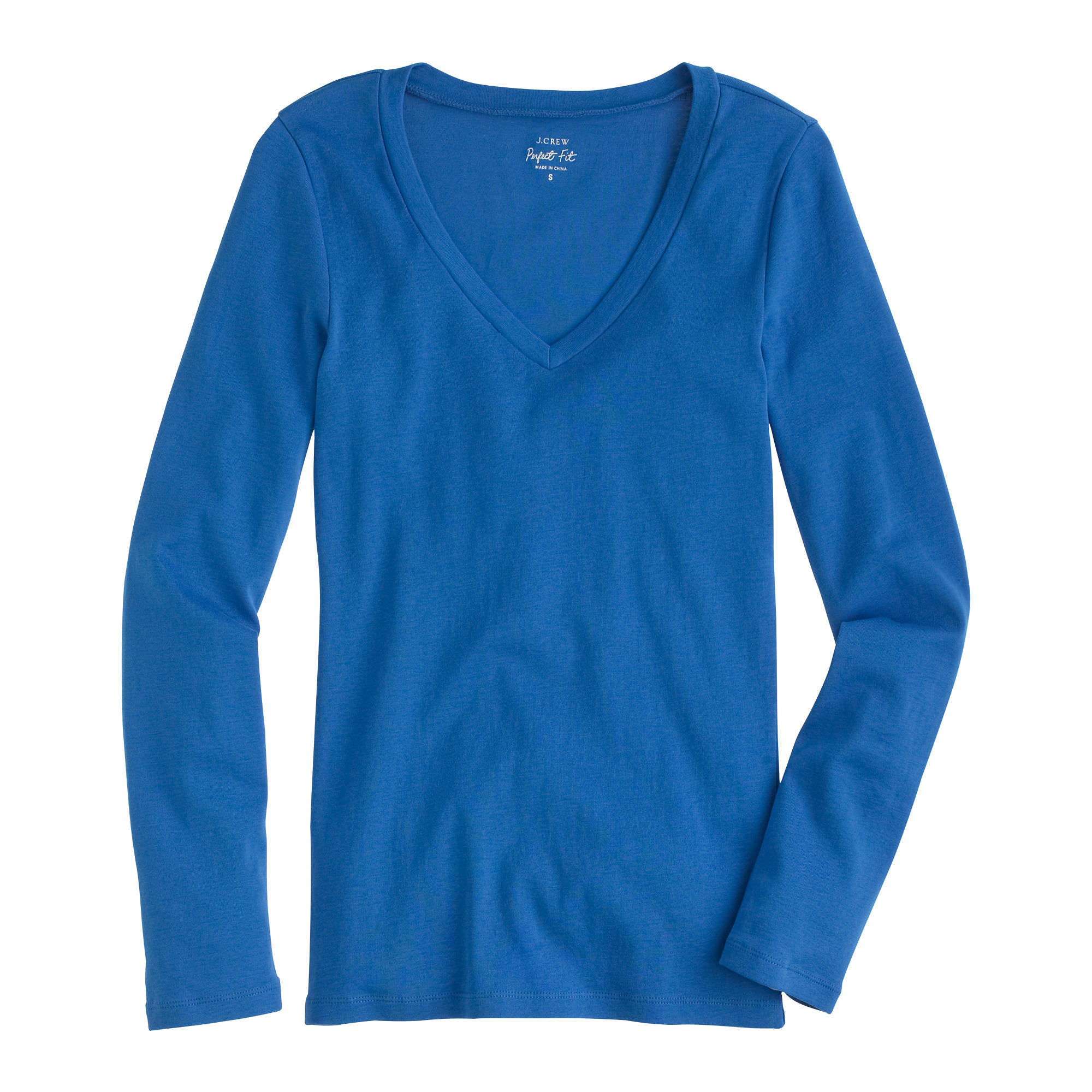 J.crew Perfect-fit Long-sleeve V-neck T-shirt in Blue | Lyst