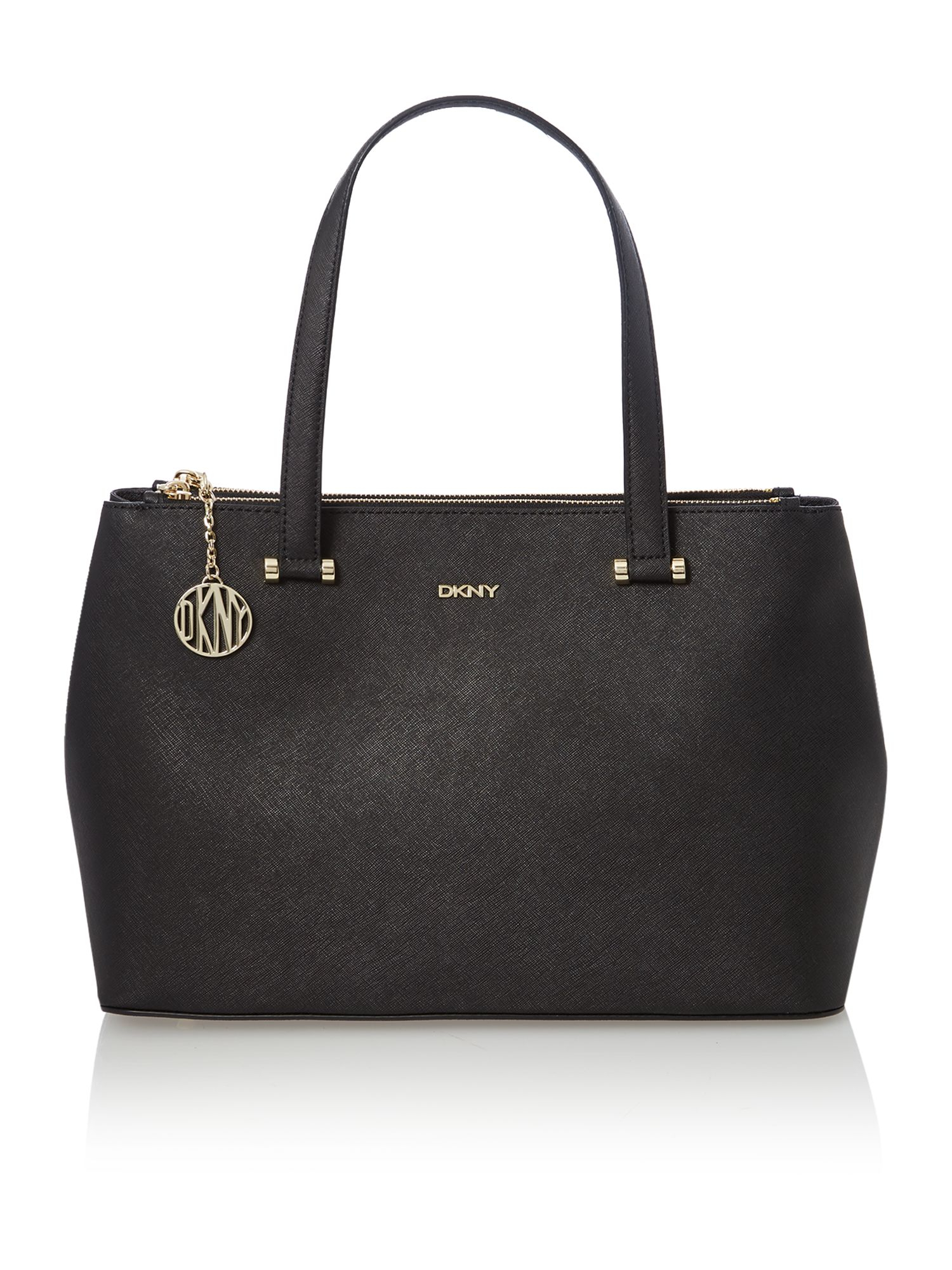 Dkny Saffiano Black Large Double Zip Tote Bag in Black | Lyst