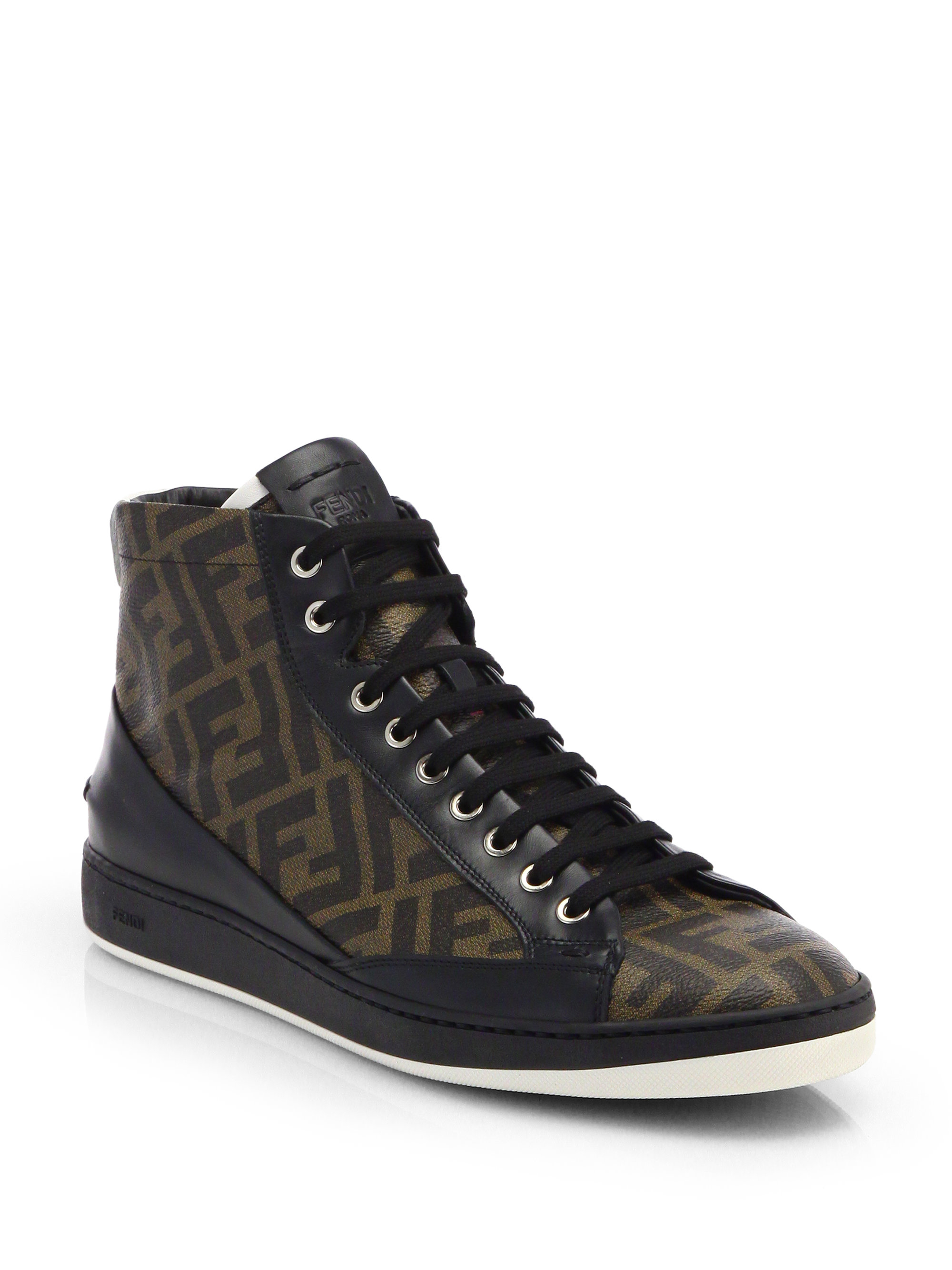 Lyst - Fendi Zucca Hightop Leather Sneaker in Brown for Men