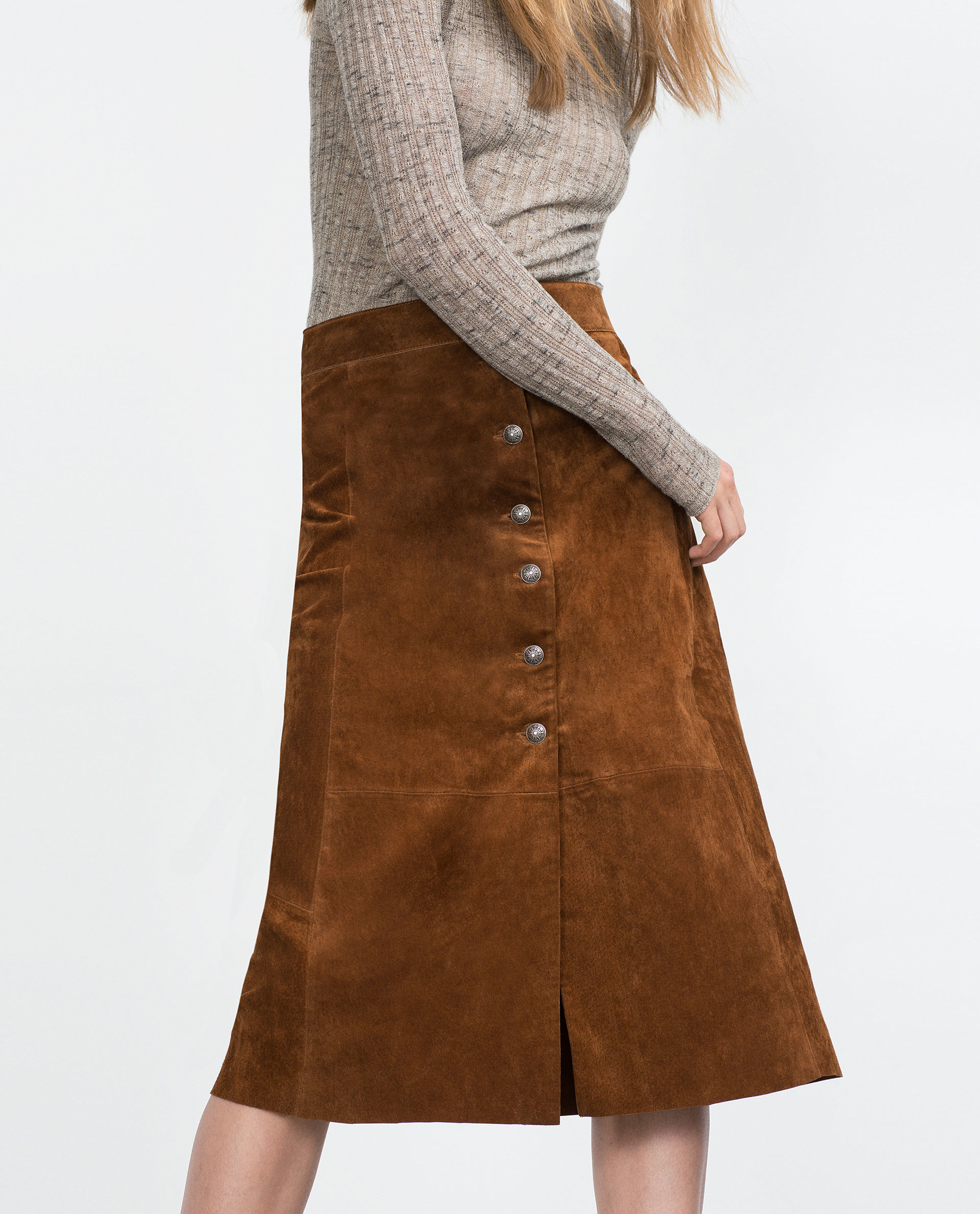 Zara Leather Skirt in Brown | Lyst