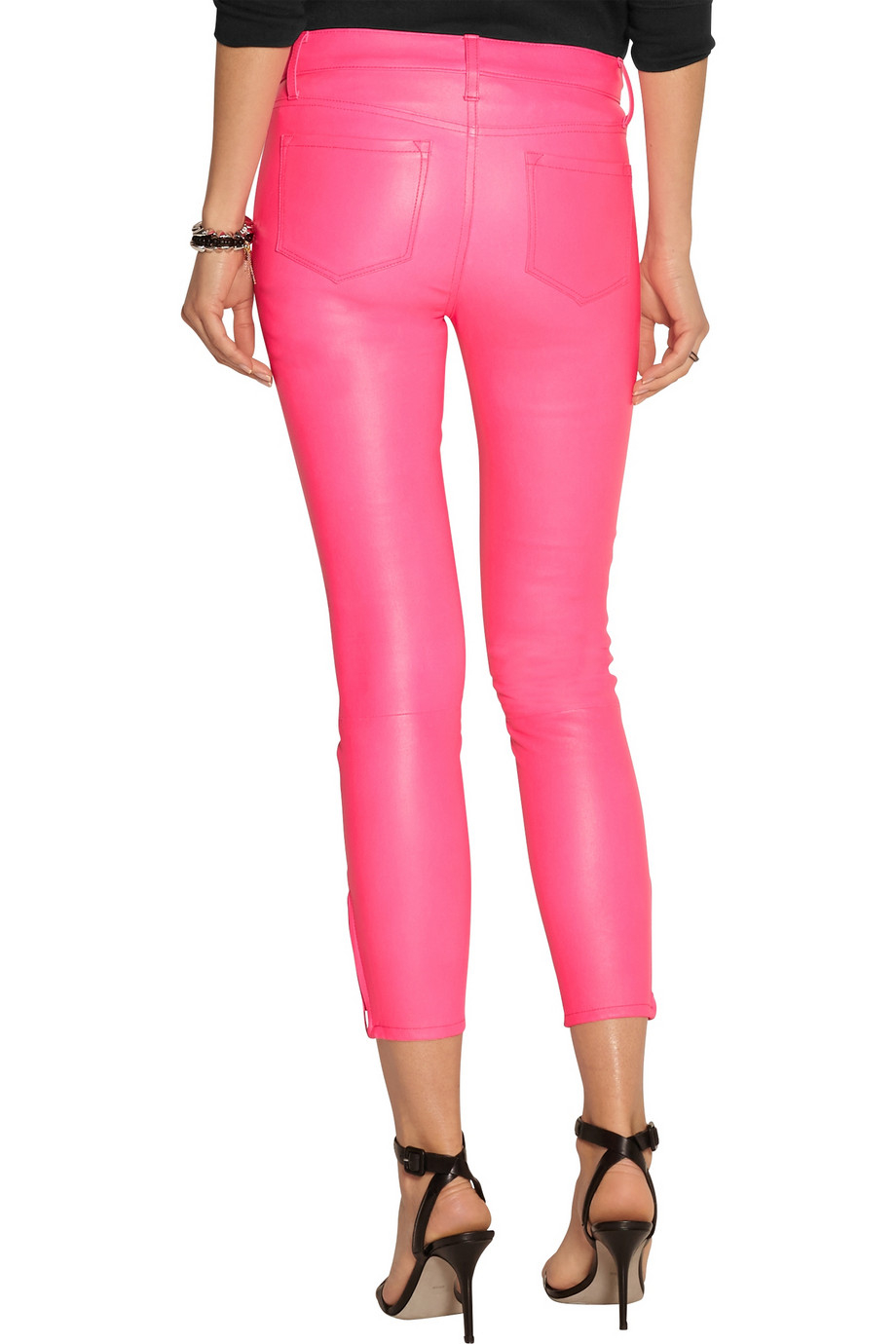 pink leather pants with split