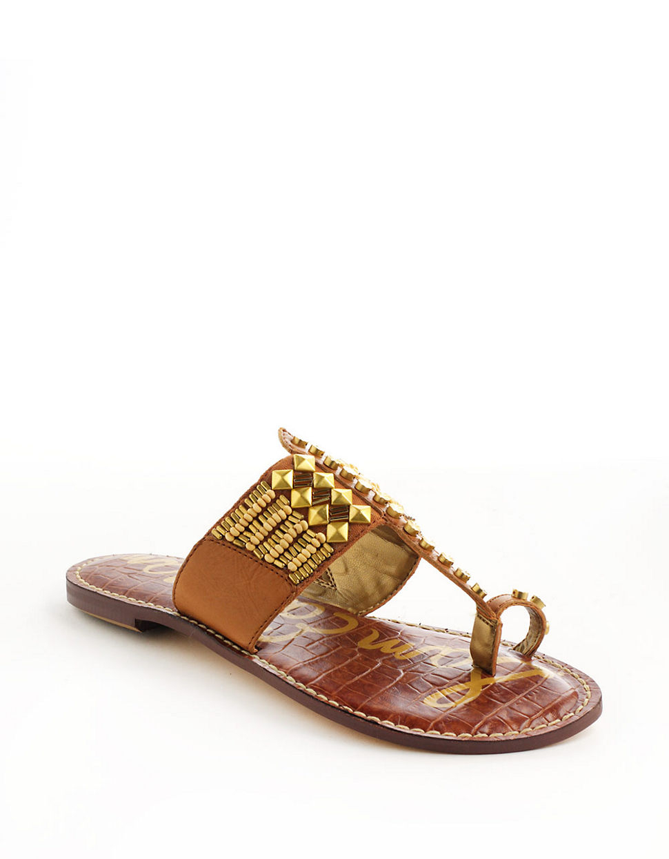 Sam Edelman Gideon Leather Beaded Sandals in Gold (cognac) | Lyst