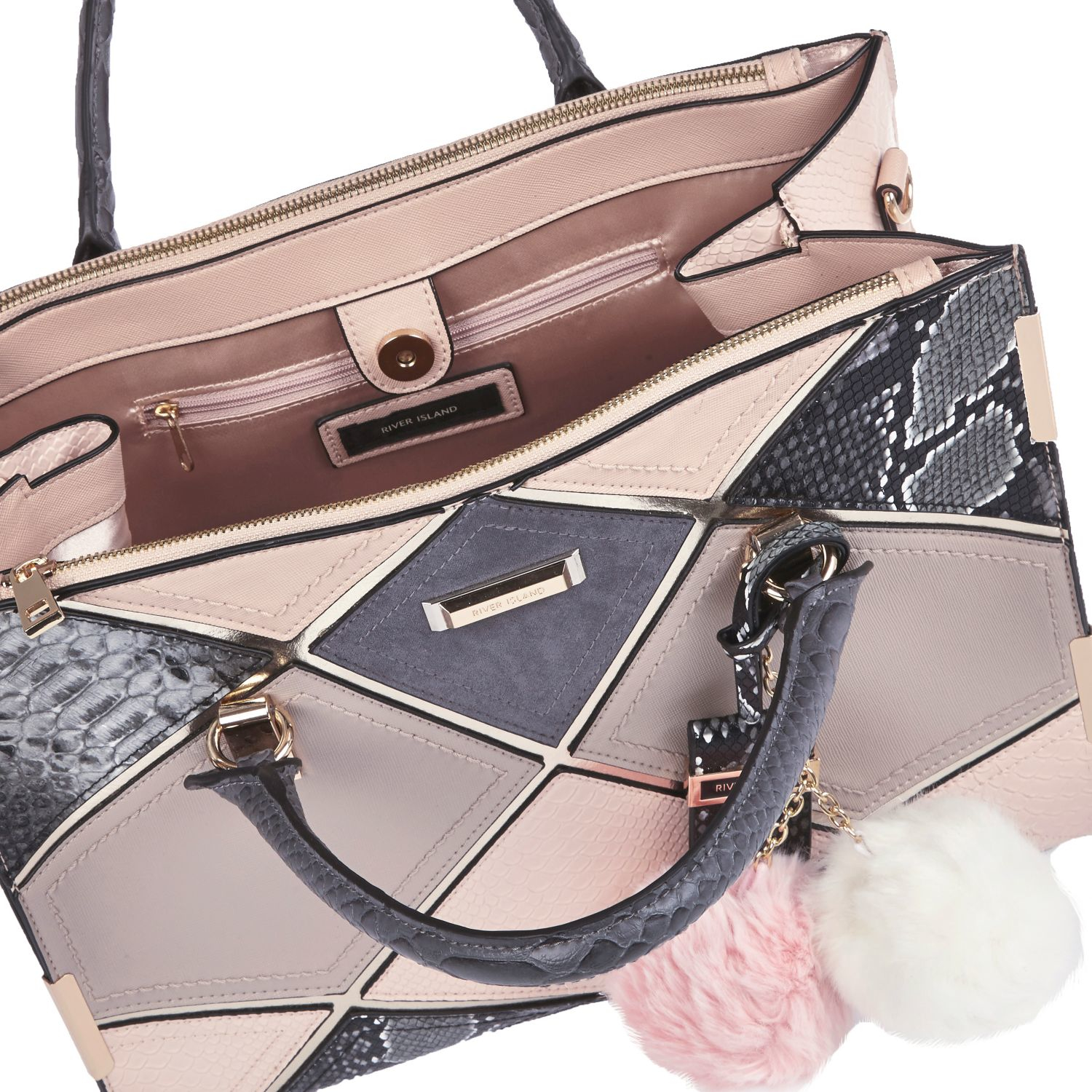 River Island Patchwork Faux Leather Tote In Gray Lyst