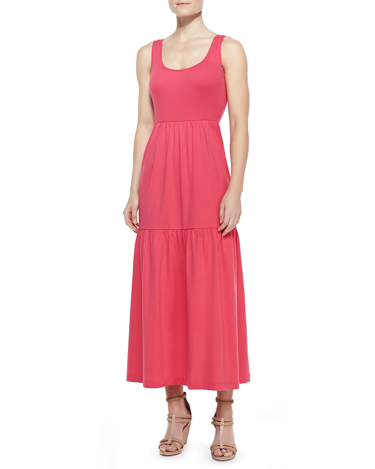 Lyst - Joan Vass Tiered Long Tank Dress in Red