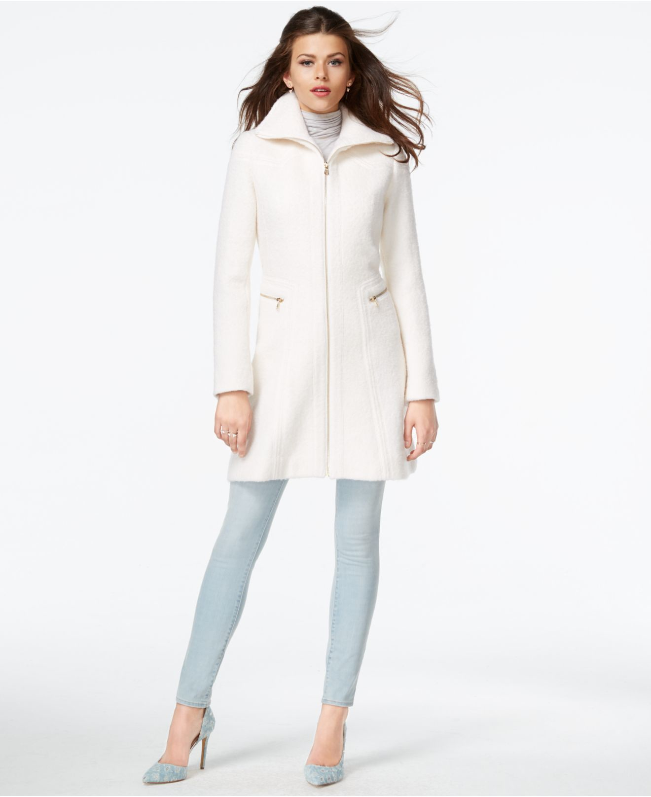 Jessica simpson Zip-front Wool Coat in White (Ivory) | Lyst1320 x 1616