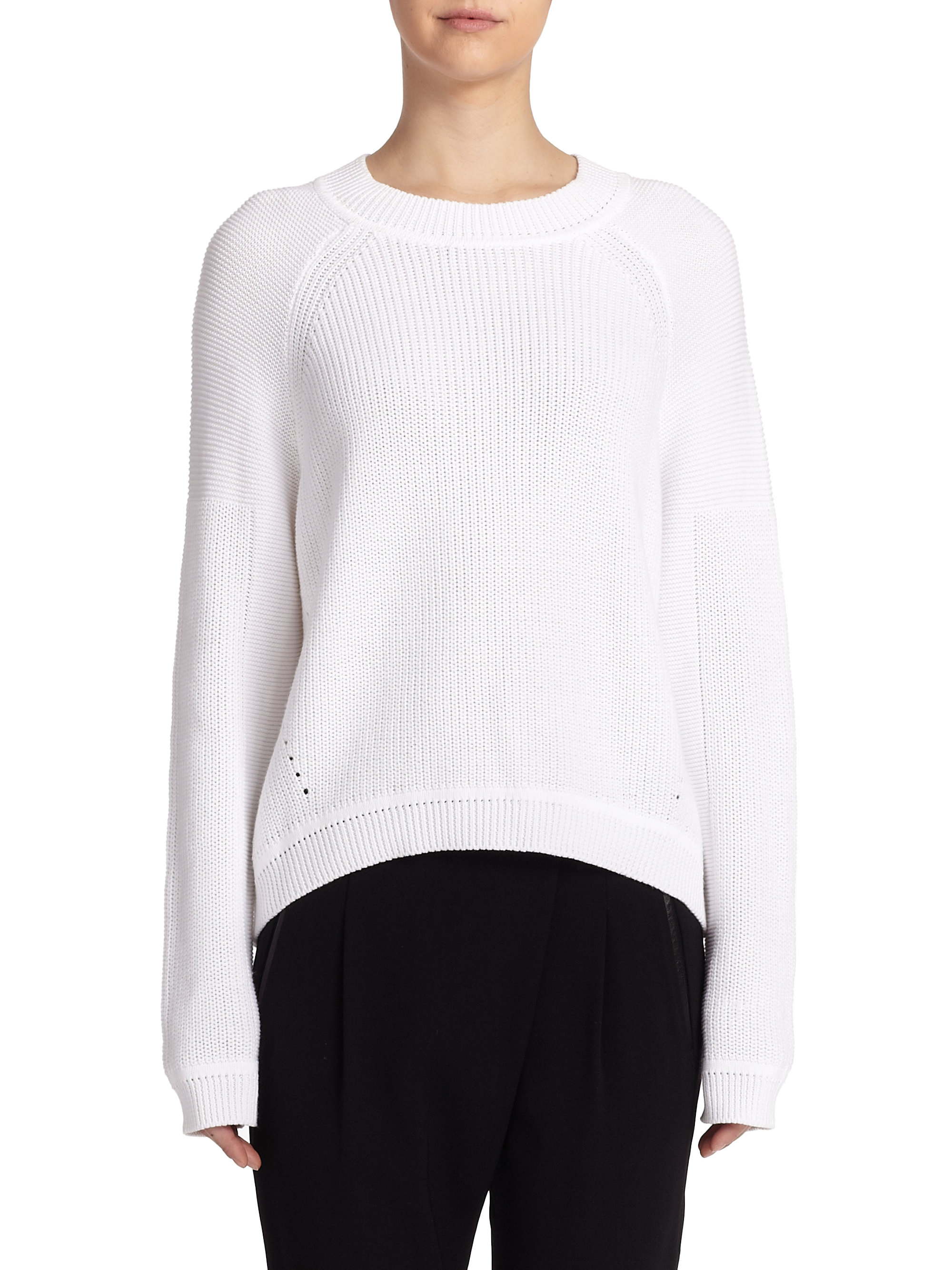 Vince Mixed-Ribbing Cotton Sweater in White - Lyst