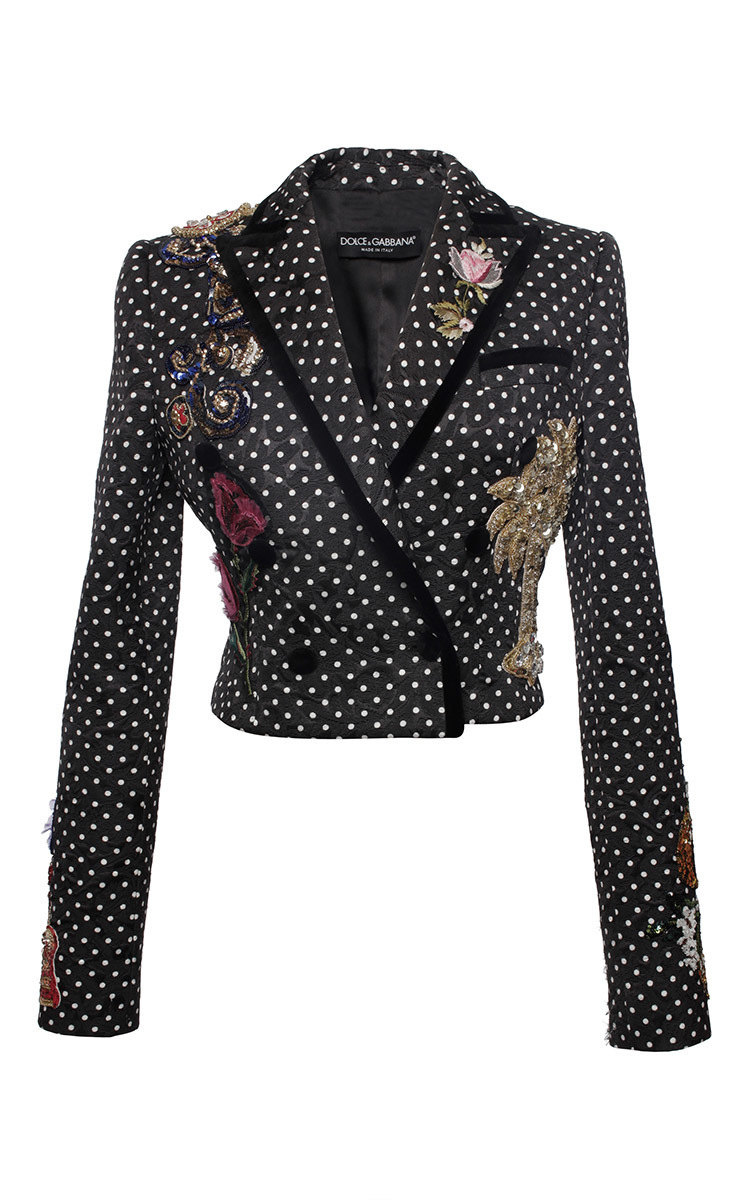 Lyst - Dolce & Gabbana Polka Dot Brocade Cropped Jacket in Black