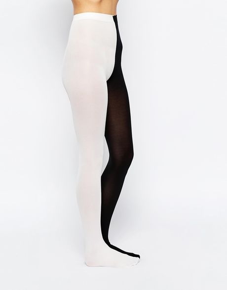 Asos Halloween Black And White Half And Half Tights in Black (Mono ...