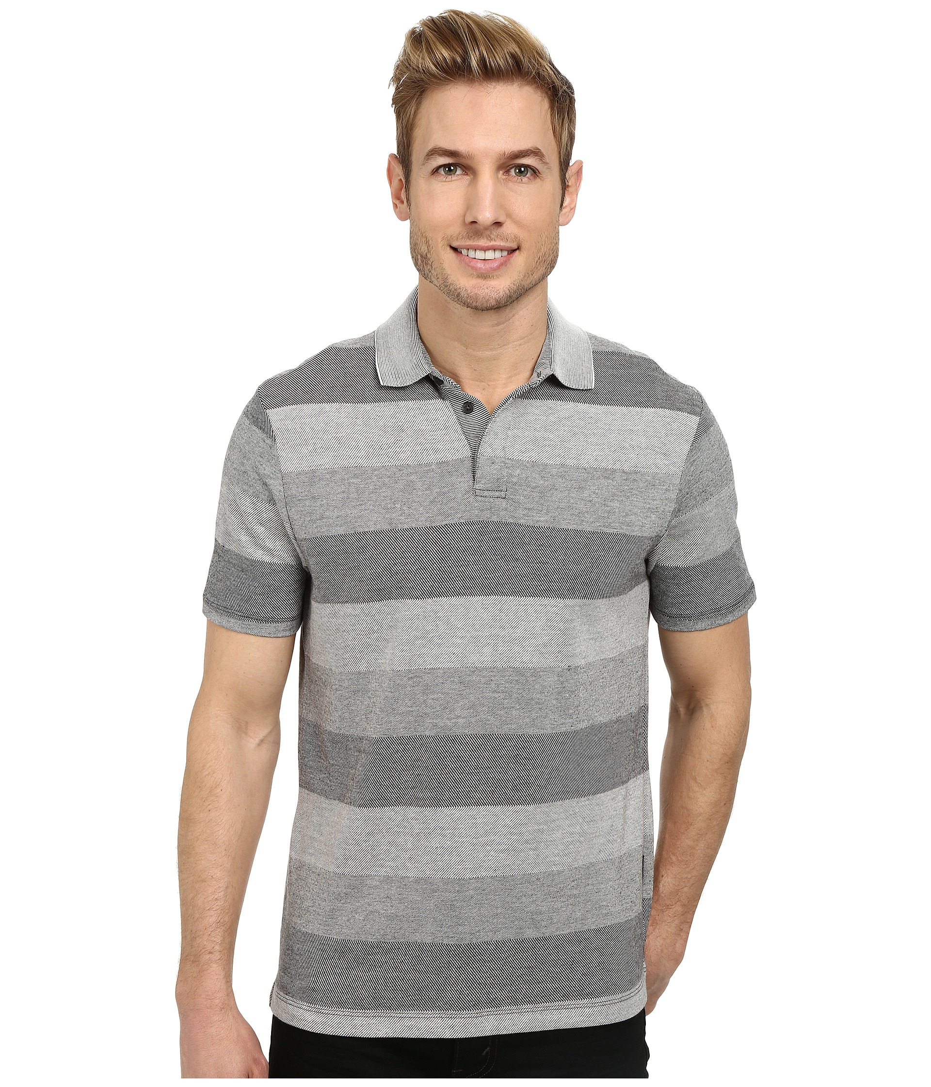 Lyst - Perry Ellis Textured Stripe Polo in Blue for Men