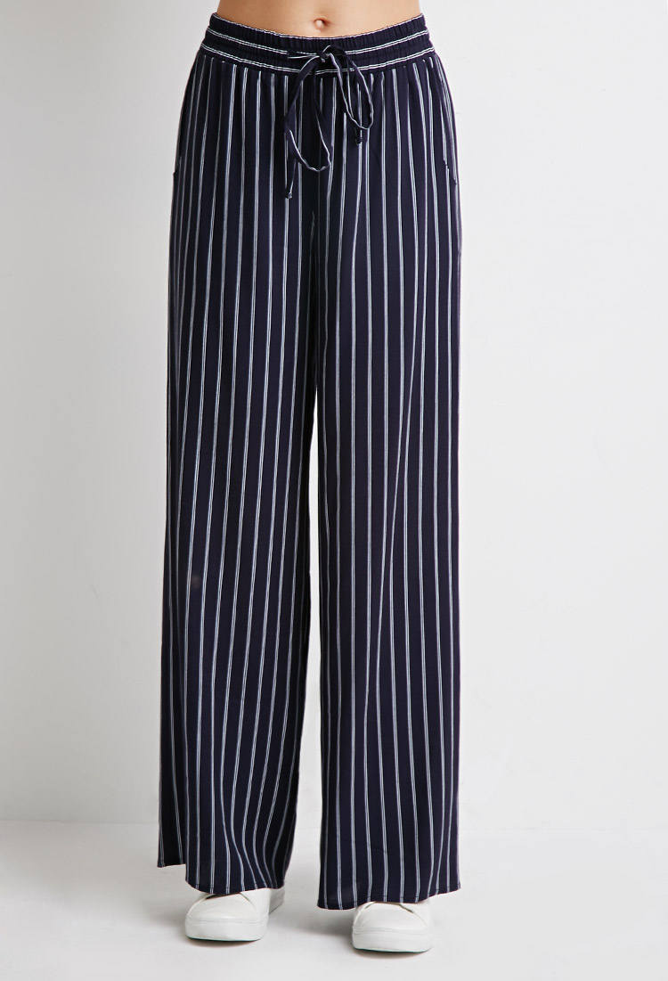 Lyst - Forever 21 Contemporary Striped Drawstring Pants in Blue