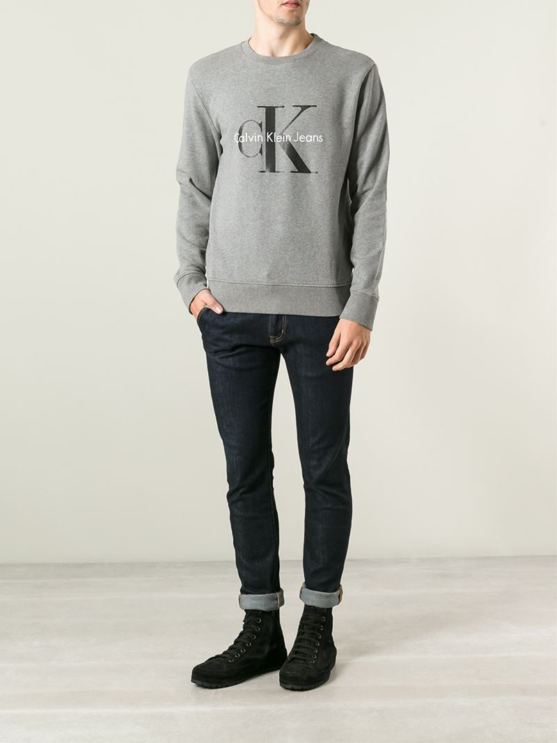 Calvin klein jeans Crew Neck Sweatshirt in Gray for Men | Lyst
