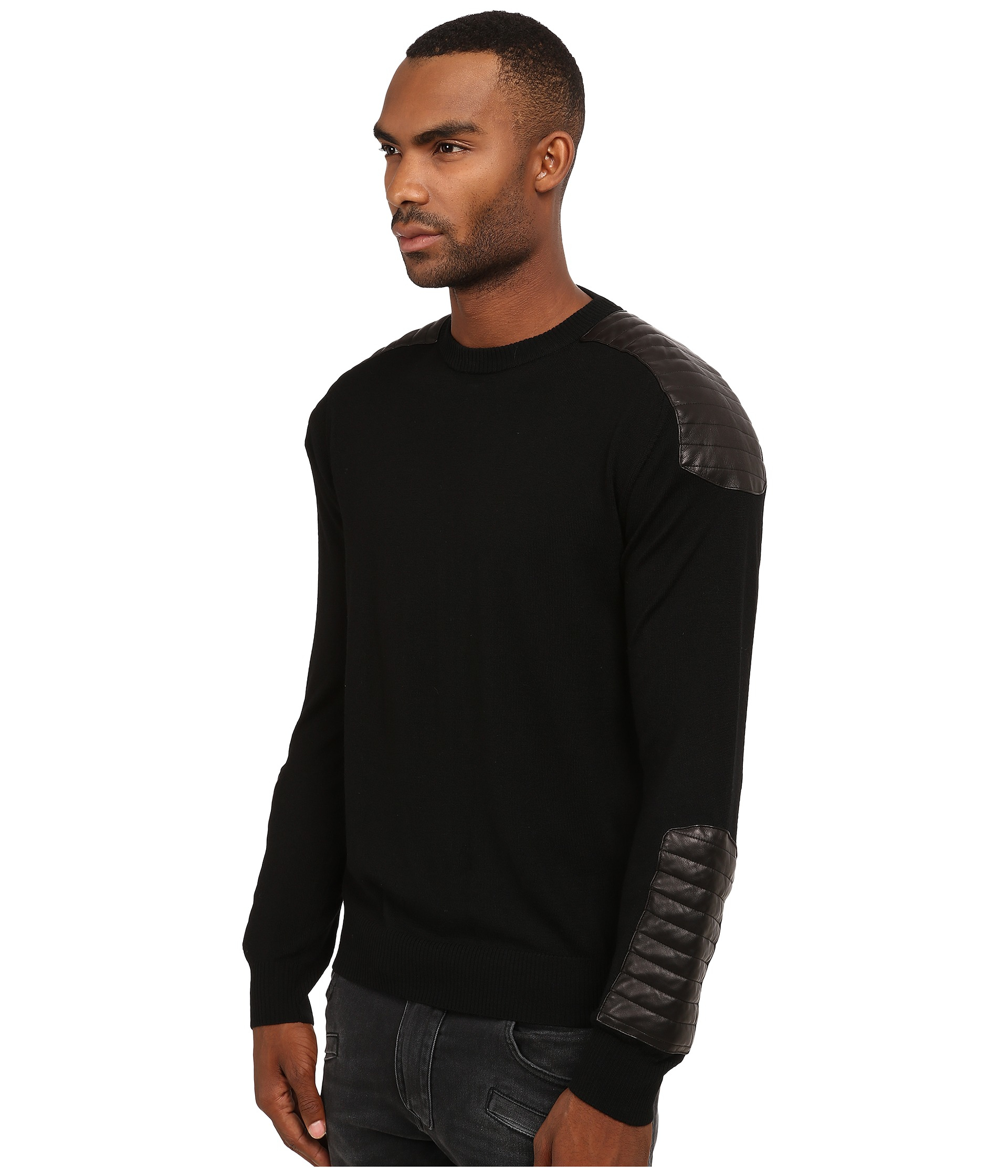 Lyst - Balmain Leather-ribbed Sweater in Black for Men