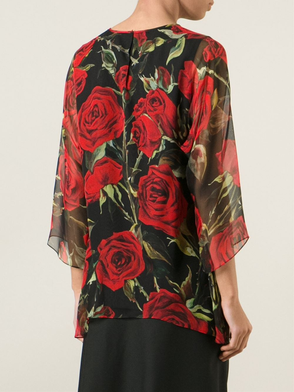 Lyst - Dolce & gabbana Rose Print Chiffon Blouse in Black