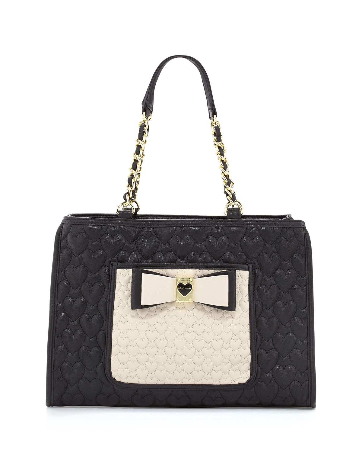 Betsey Johnson Twotone Quilted Heart Tote Bag Black in Black | Lyst