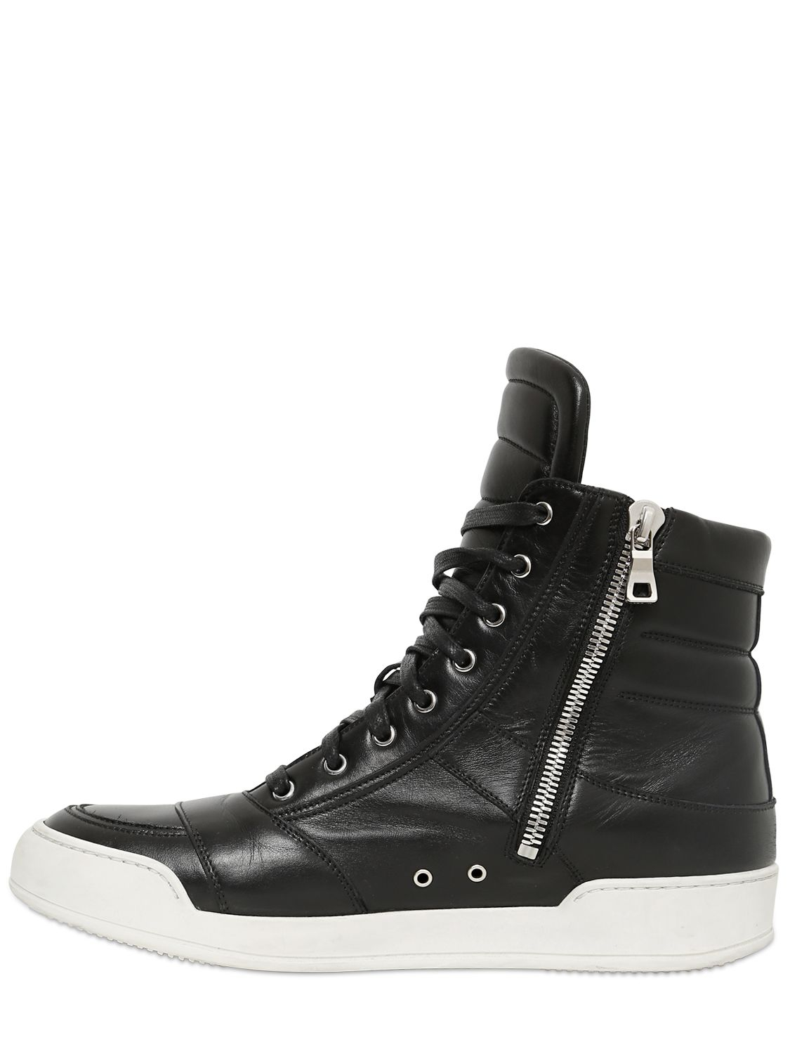 Balmain Leather High Top Sneakers in Black for Men - Lyst