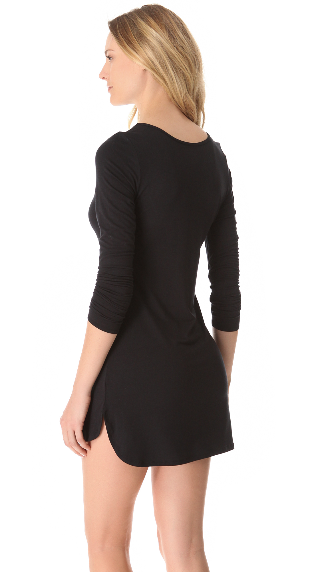 Download Splendid Essential Long Sleeve Nightgown in Black | Lyst