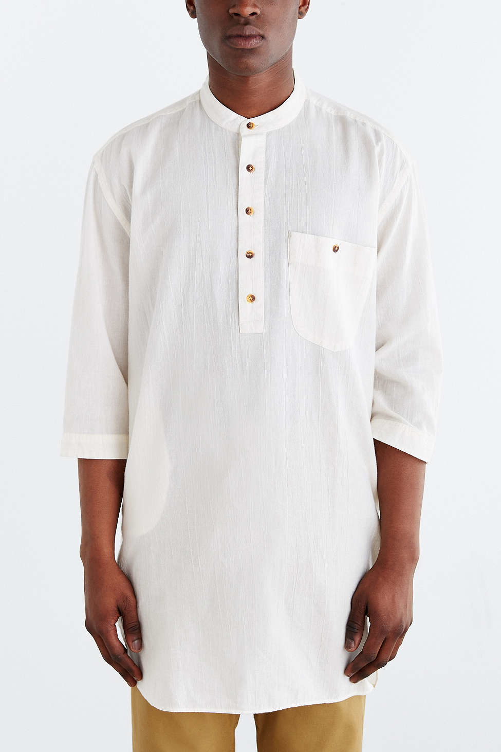 Download Koto Half-sleeve Long Split Hem Popover Shirt in White for ...