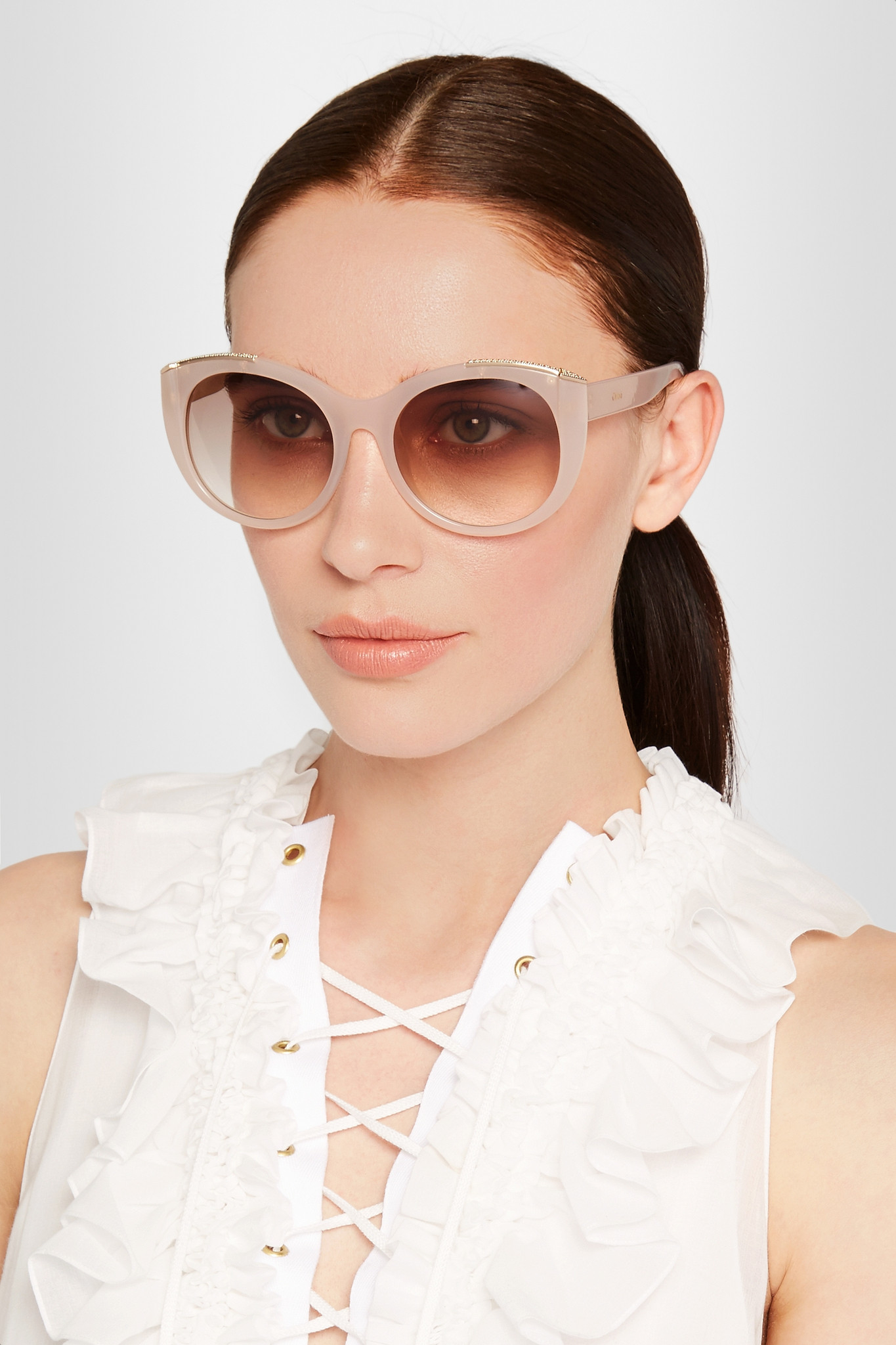 chloe blush dallia round frame swarovski crystal embellished acetate sunglasses pink product 1 153309668 normal