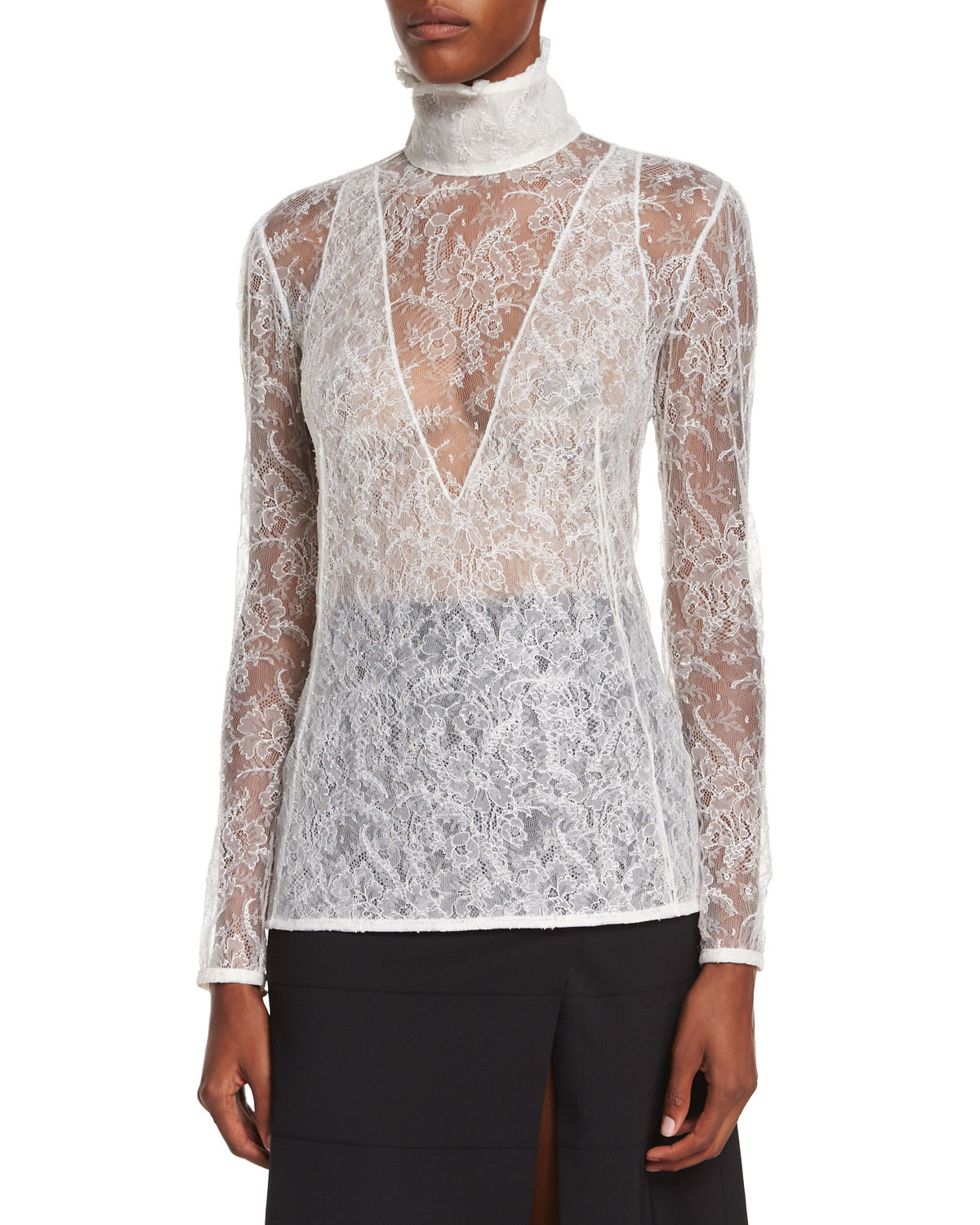 Lyst - Altuzarra High-neck Sheer Lace Blouse in Natural