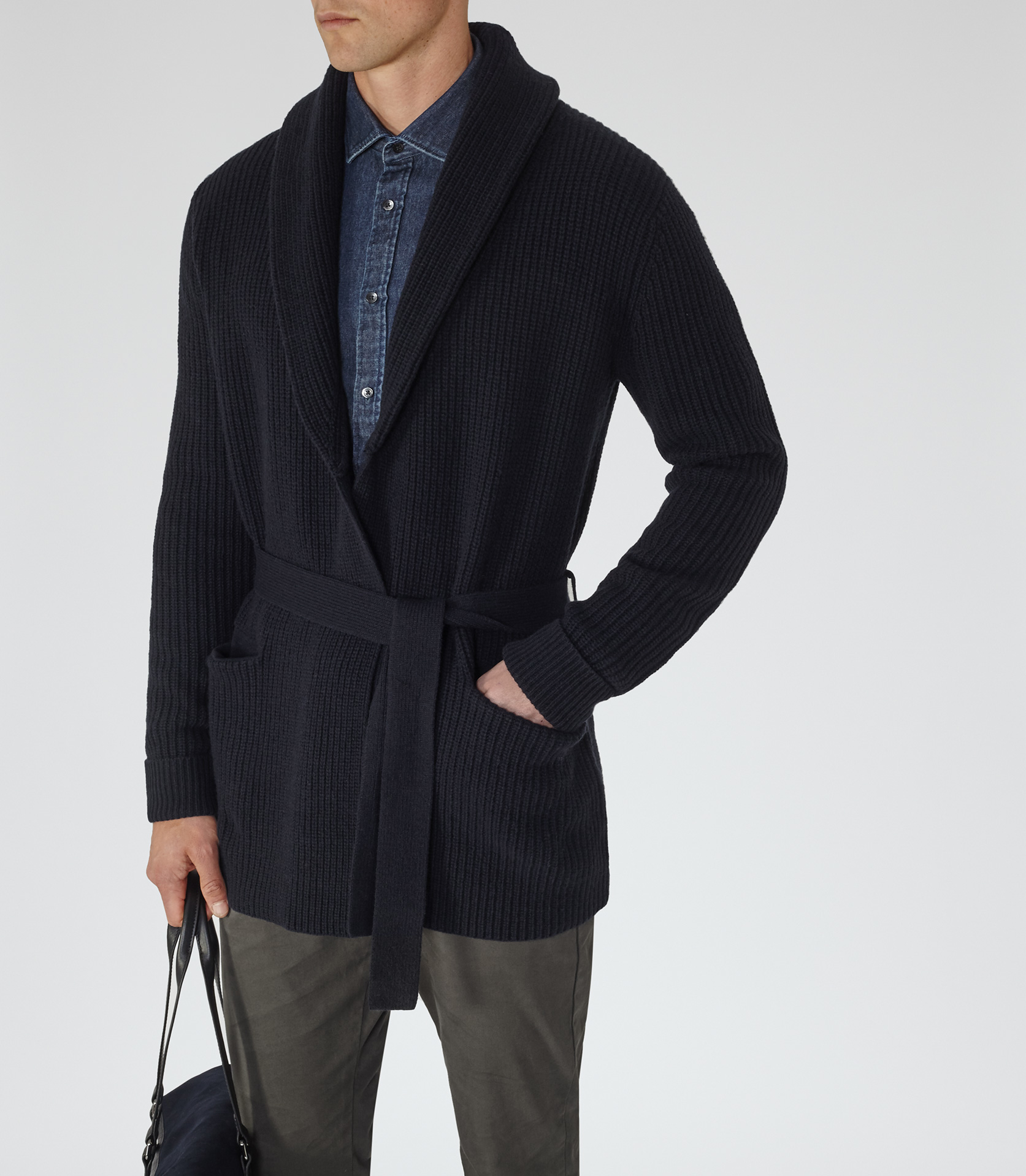 Lyst Reiss Macey Belted Cardigan in Blue for Men