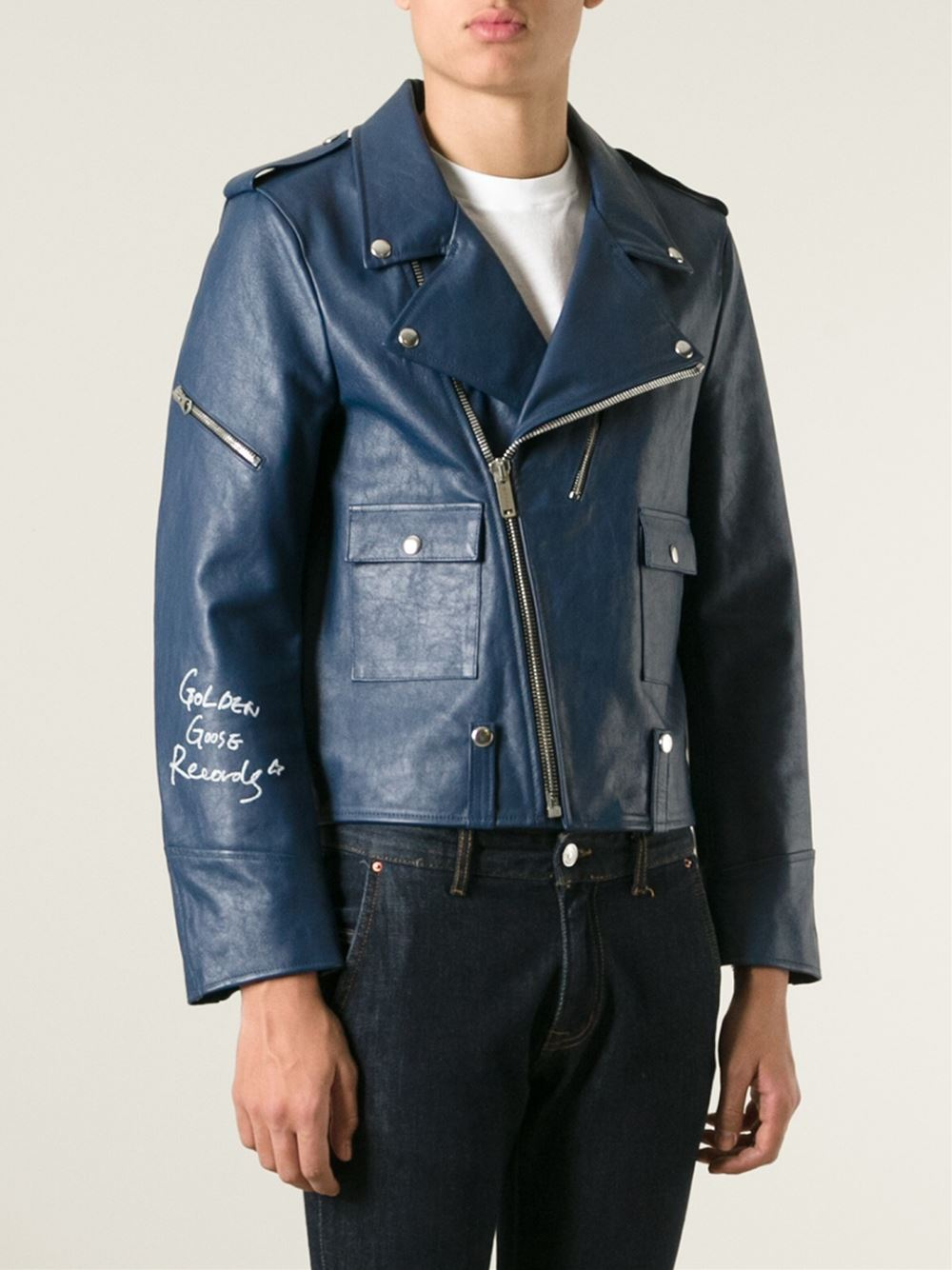 Lyst Golden Goose Deluxe Brand J Chiodo Biker Jacket In Blue Gallery