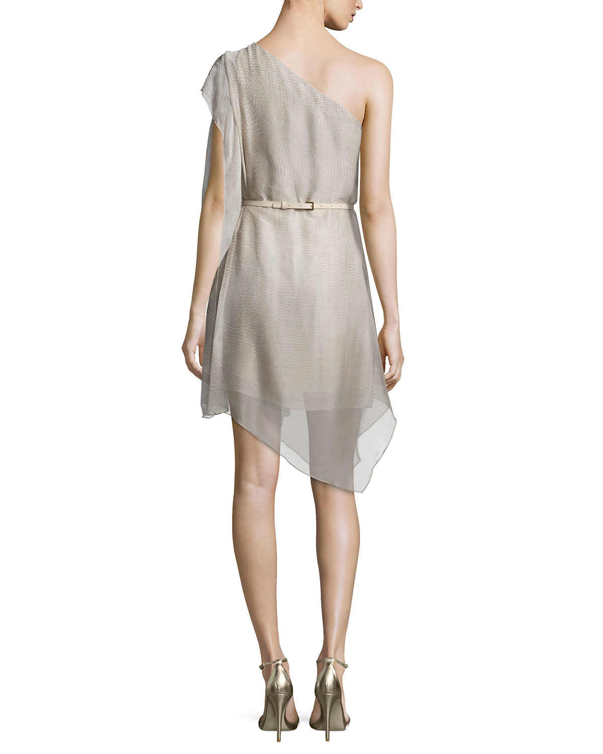 lyst one shoulder belted dress in gray lyst one shoulder belted dress in gray