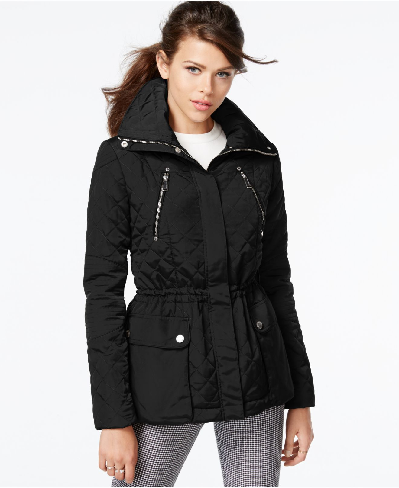 Bcbgeneration Hooded Quilted Anorak Jacket in Black | Lyst