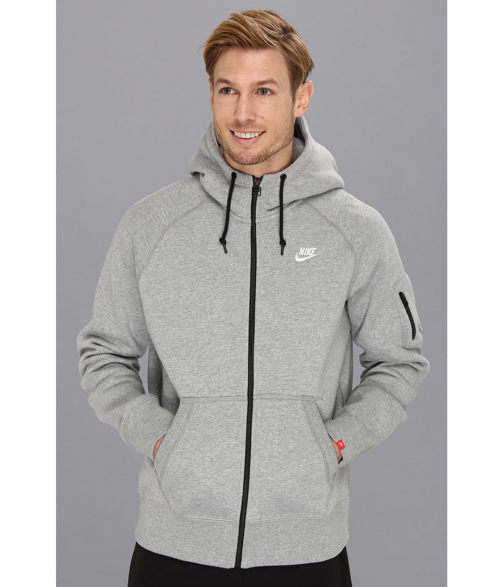 Nike Aw77 Fleece Fz Hoodie in Gray for Men (Dark Grey Heather/White) | Lyst