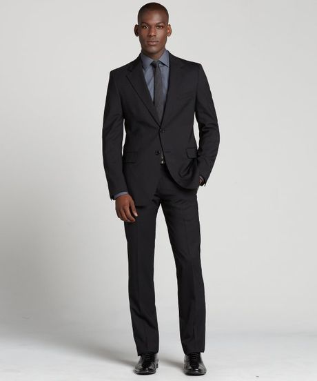 Prada Nero Black Wool Two Button Suit with Flat Front Pants in Black ...