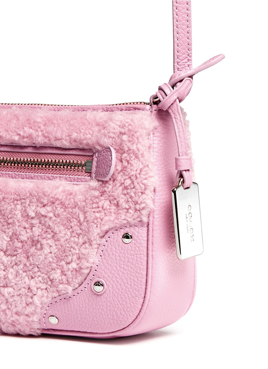 Lyst Coach Small Rhyder Shearling Panel Leather Crossbody Bag In Lyst Coach Small Rhyder Shearling Panel Leather Crossbody Bag In Pink
