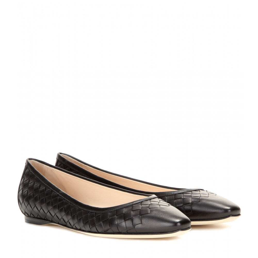 Lyst - Bottega Veneta Intrecciato Leather Ballet Flats in Black