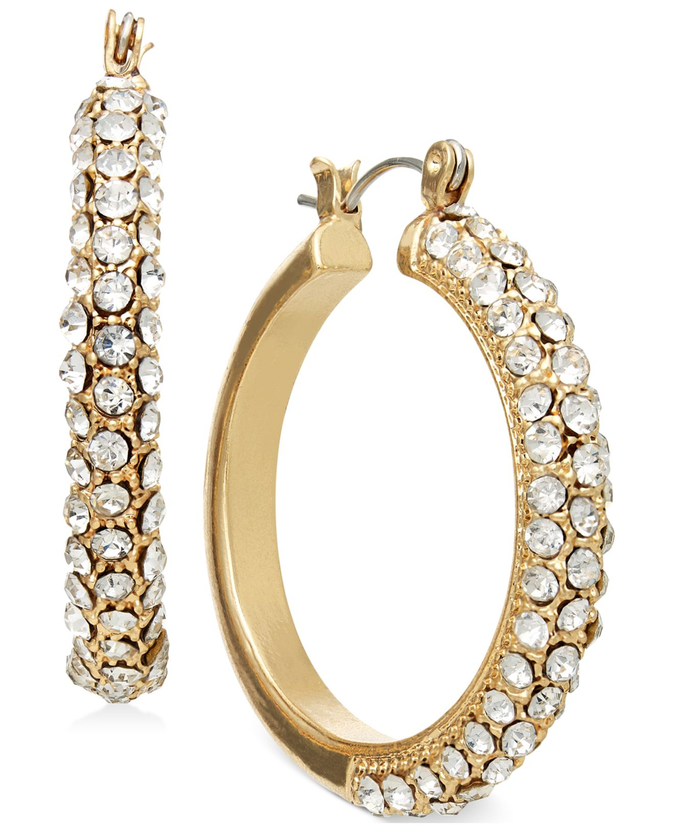 Inc international concepts GoldTone Half Pavé Hoop Earrings in