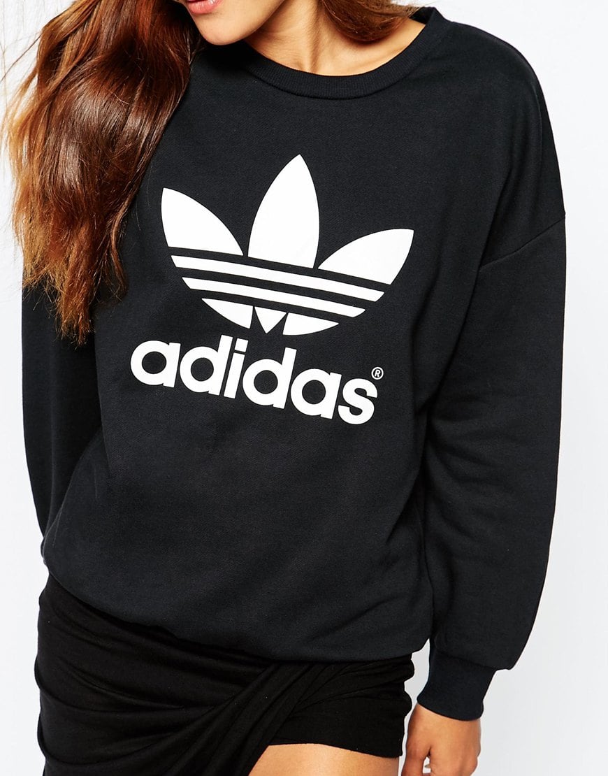 Adidas Originals Crew Neck Sweatshirt With Trefoil Logo in Black | Lyst