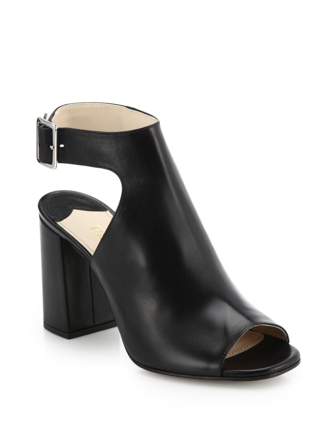 Lyst - Prada Open-toed Leather Ankle Boots in Black