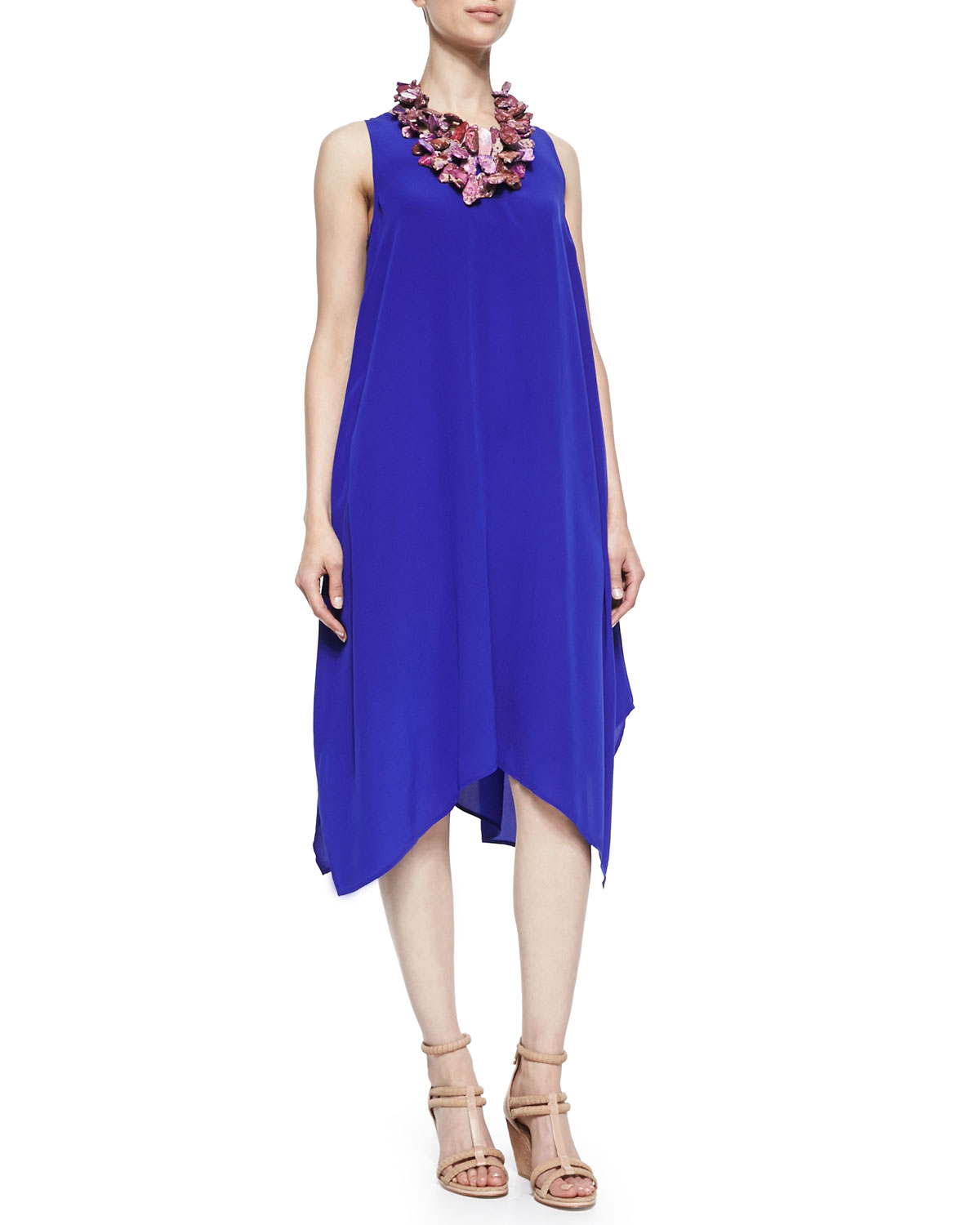 Eileen Fisher Silk Crepe De Chine Asymmetric Dress Petite in Purple ...