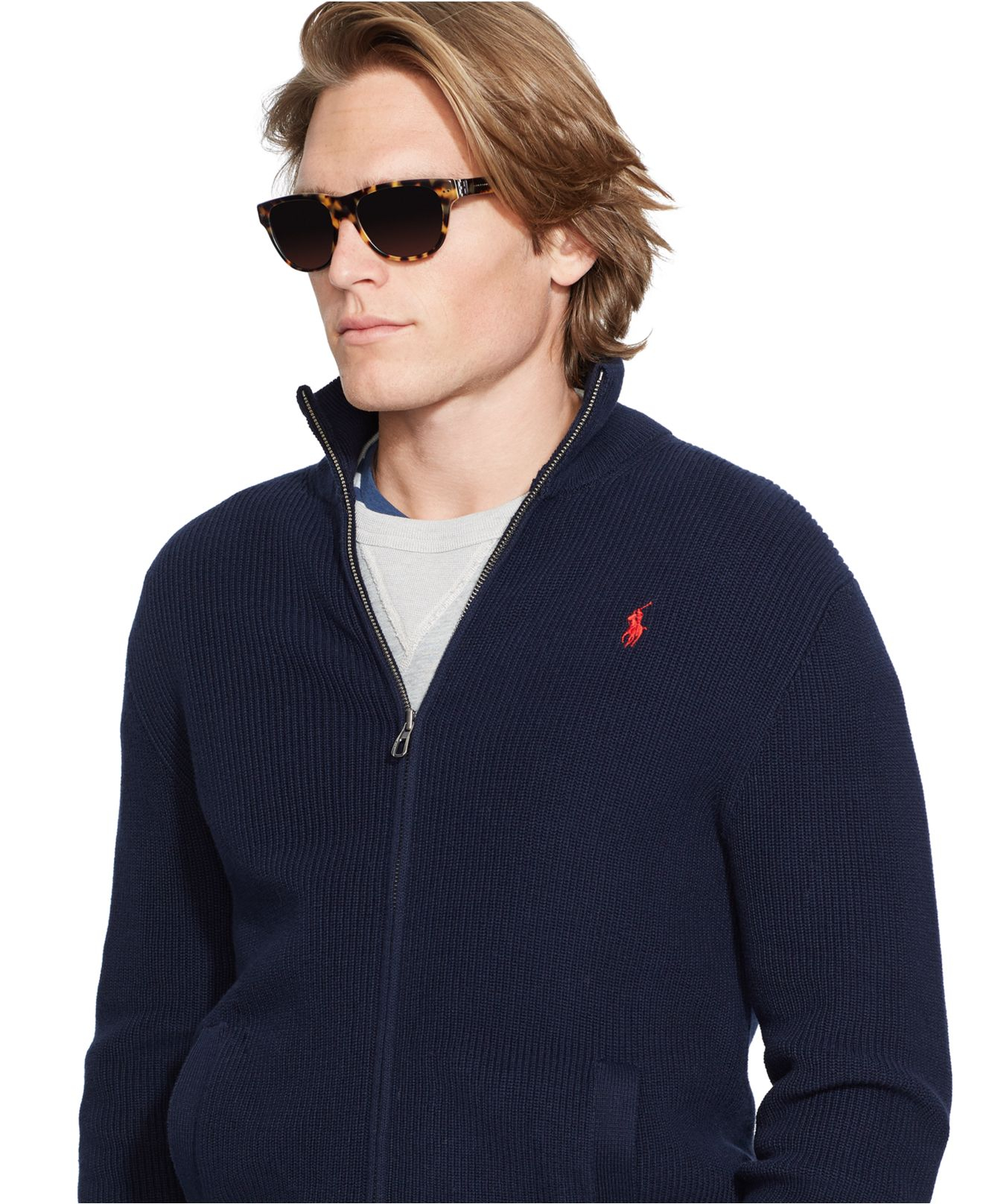 Lyst - Polo Ralph Lauren Lightweight Full-zip Sweater in Blue for Men