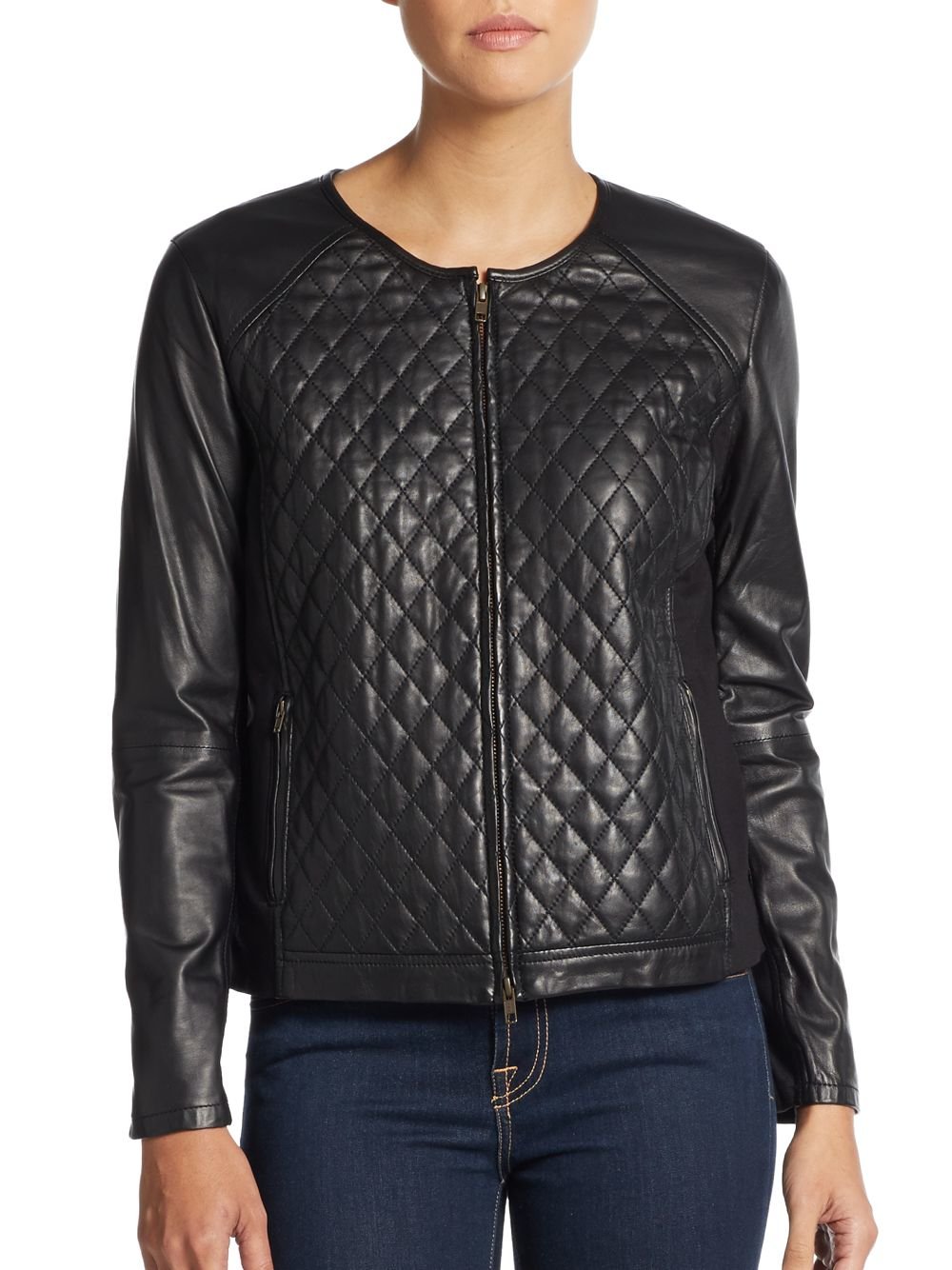 Lyst - Eileen Fisher Leather Quilted Jacket in Black