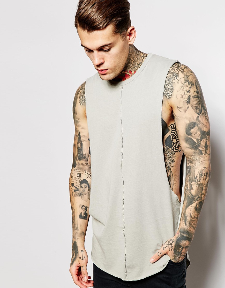 ASOS Super Longline Sleeveless T-shirt With Dropped Armhole And Drop Hem in Gray for Men - Lyst
