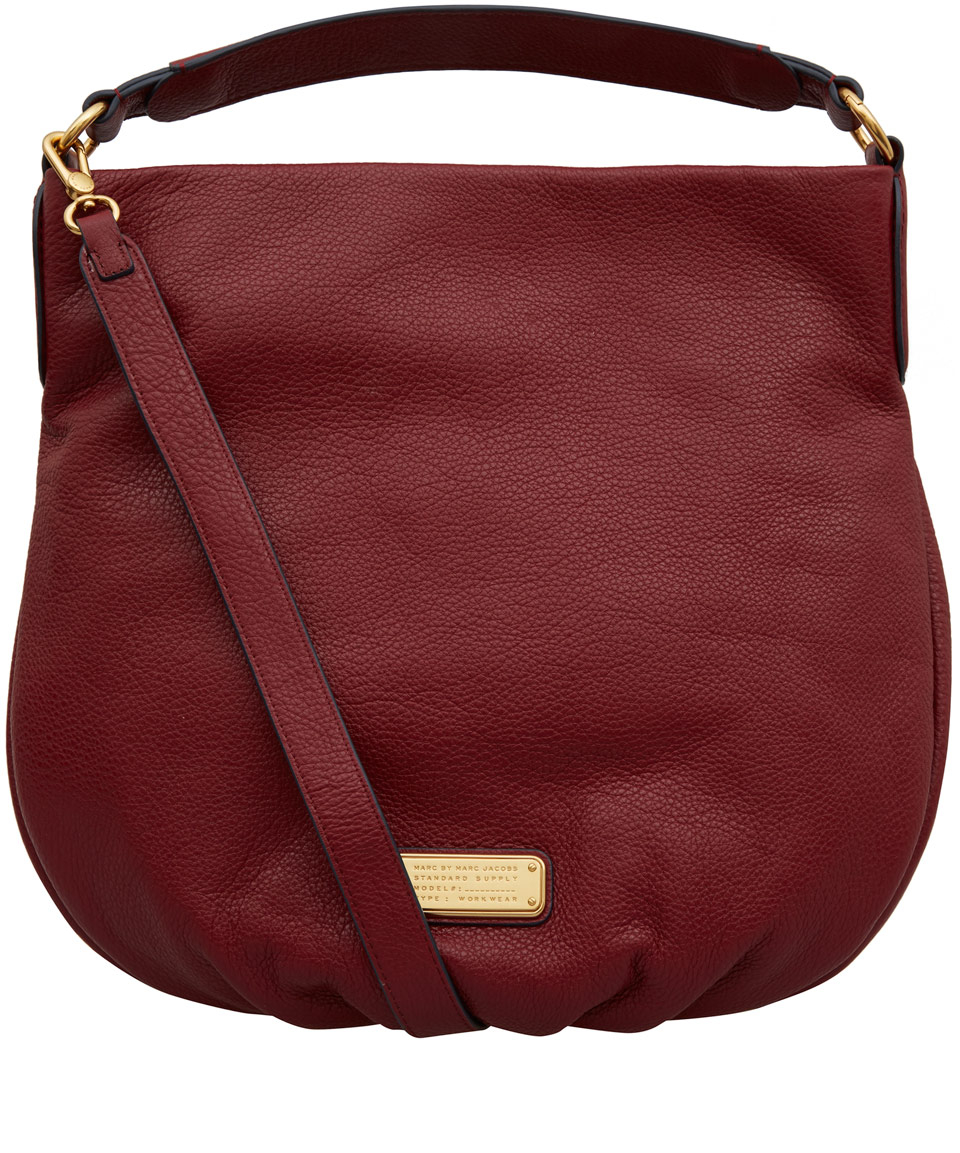Marc by marc jacobs Dark Red Hillier Leather Hobo Bag in Red | Lyst