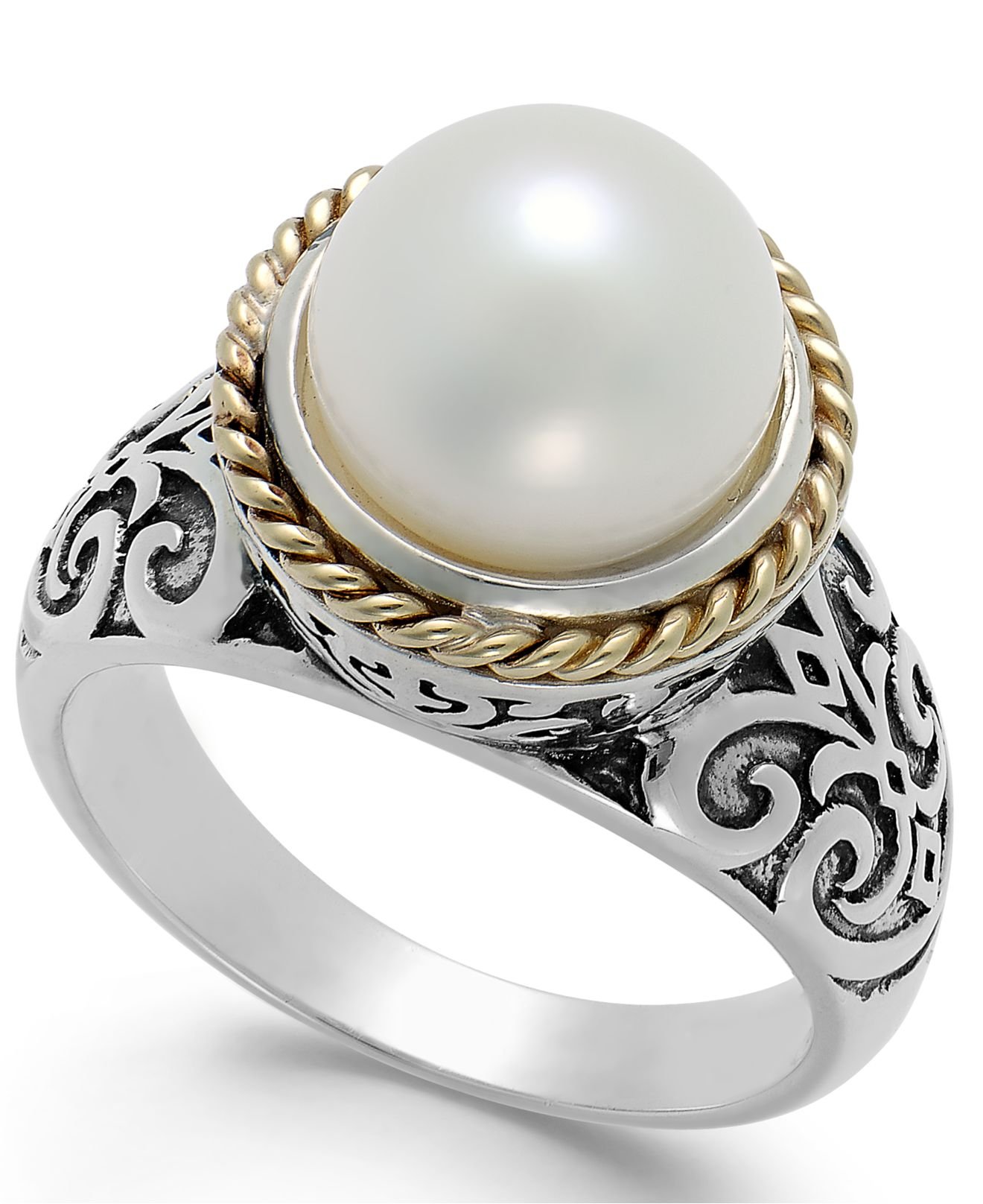 Macy's Us Cultured Freshwater Pearl Scroll Ring In 14k Gold And