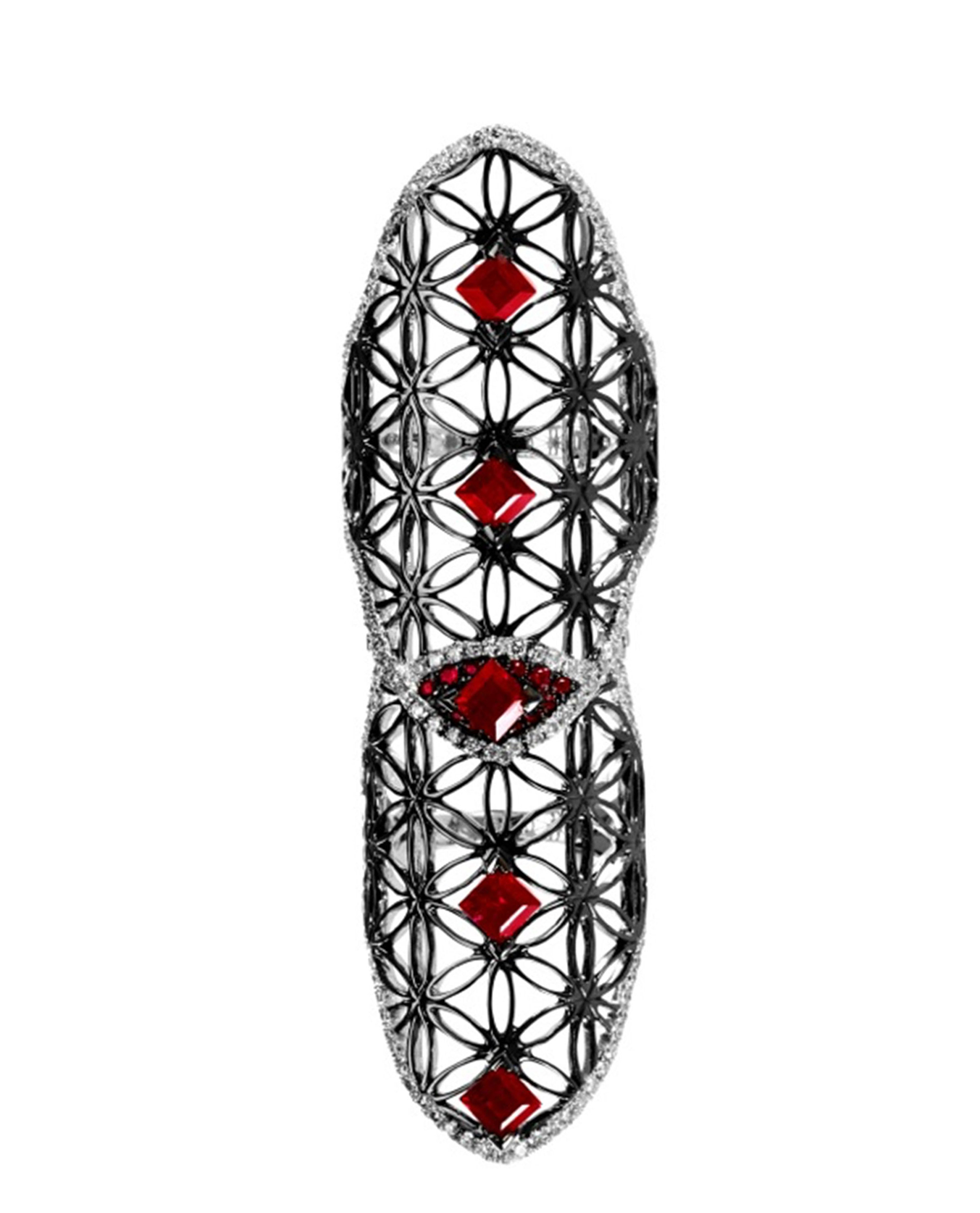 Dionea orcini 18k Gold Semiramis Double Ring With Rubies in Black ...  