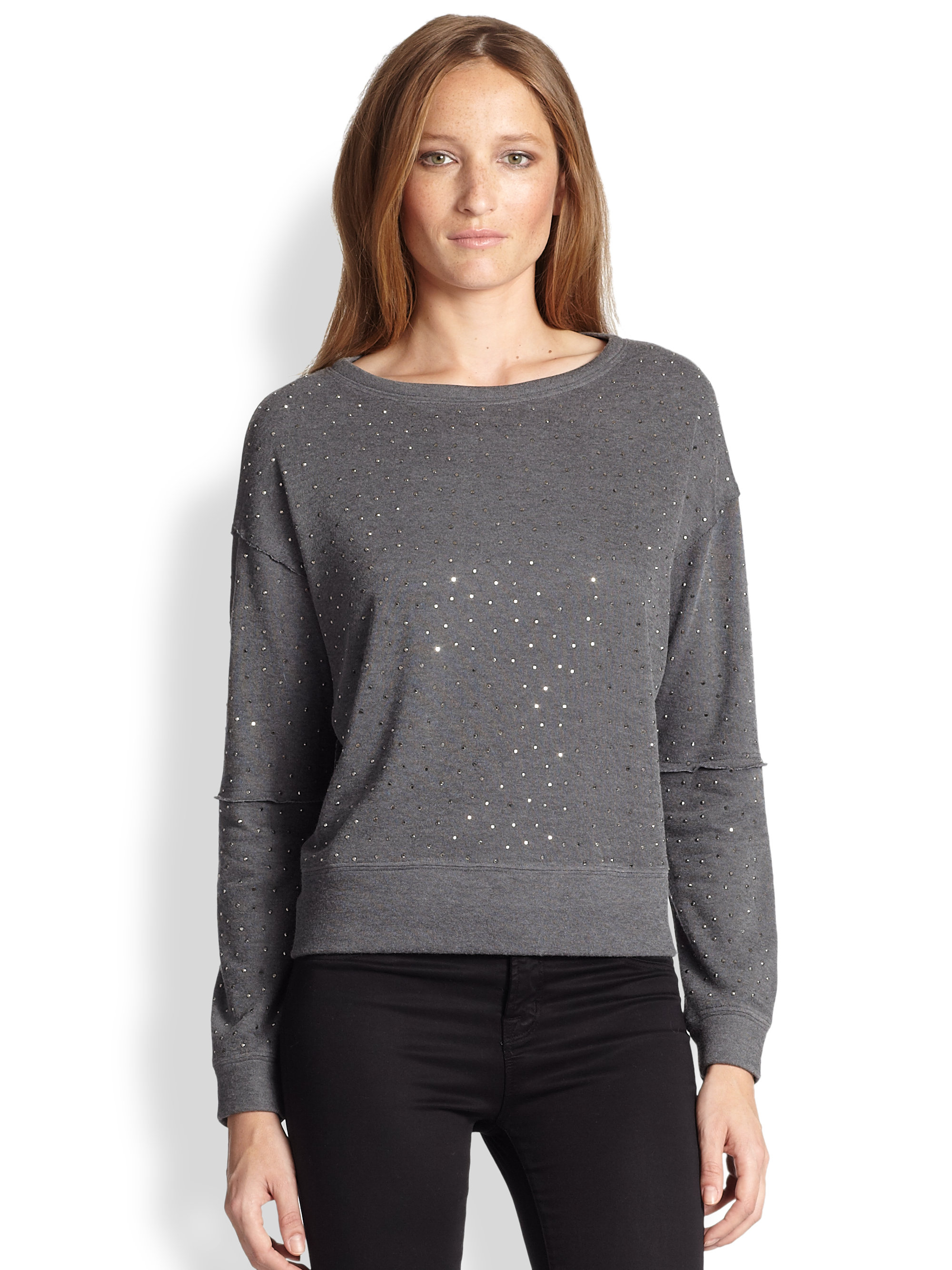 Alice + Olivia Scarlit Rhinestone Sweatshirt in Gray (DARK CHARCOAL) | Lyst