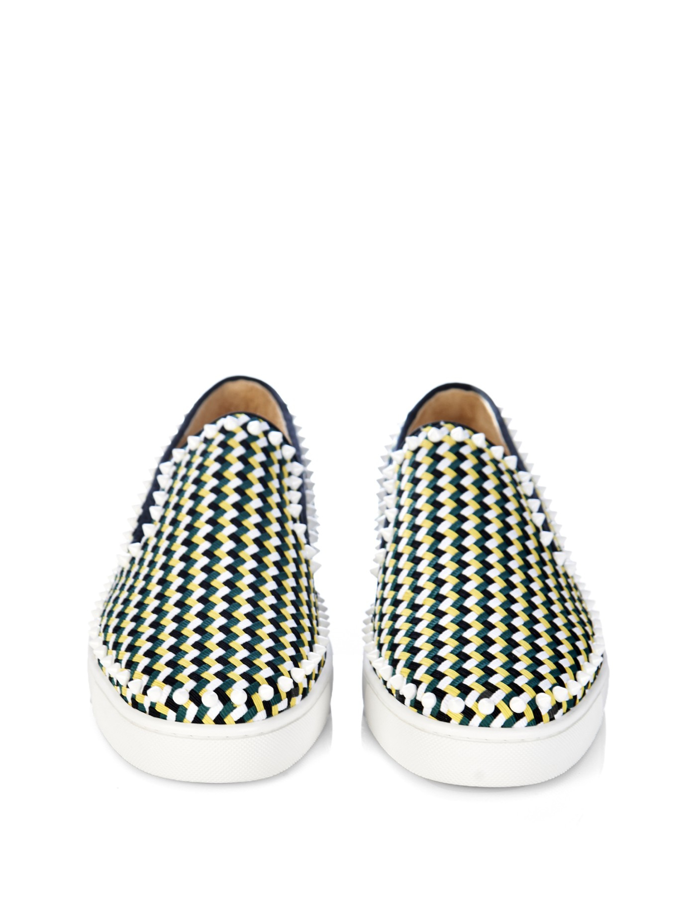 men studded loafers - christian louboutin leather iridescent round-toe slip-on Pik Boat ...