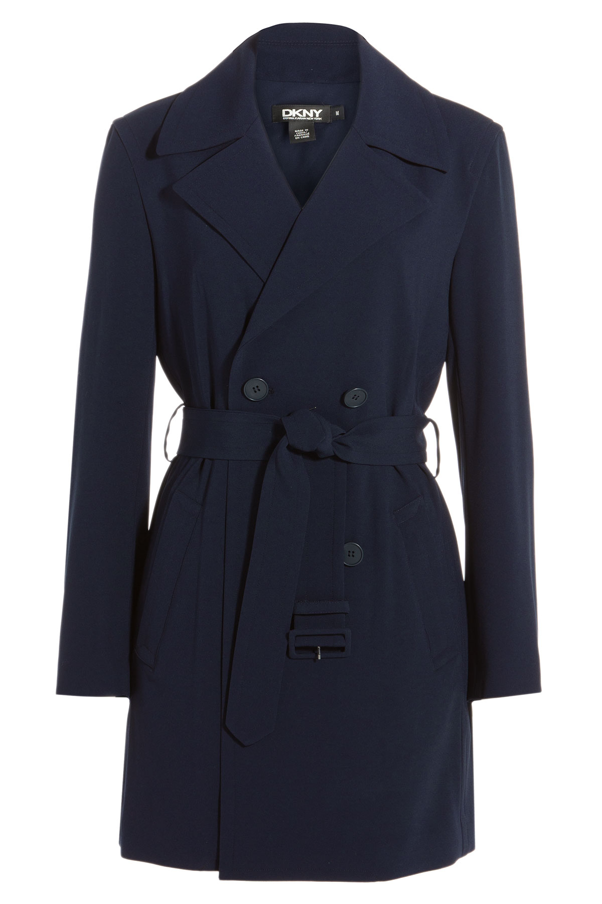 Dkny Double Ted Belted Trench Coat W Faux Leather Trim 06200 Gallery