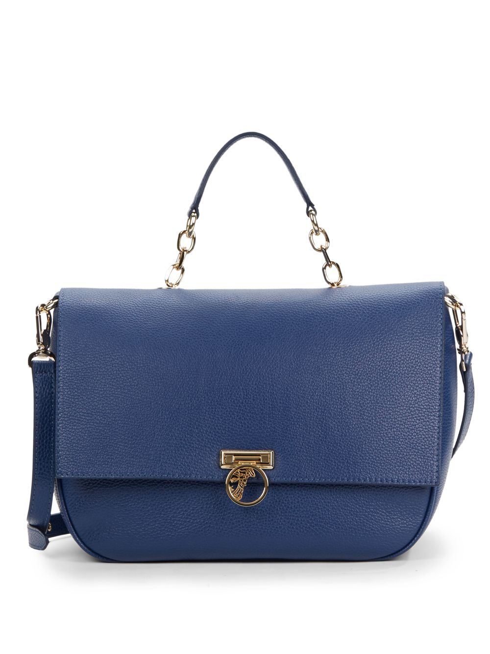 Versace Flap-Front Leather Shoulder Bag in Blue | Lyst